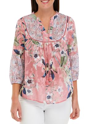 Cupio Women's 3/4 Sleeve Mixed Print Peasant Blouse | belk