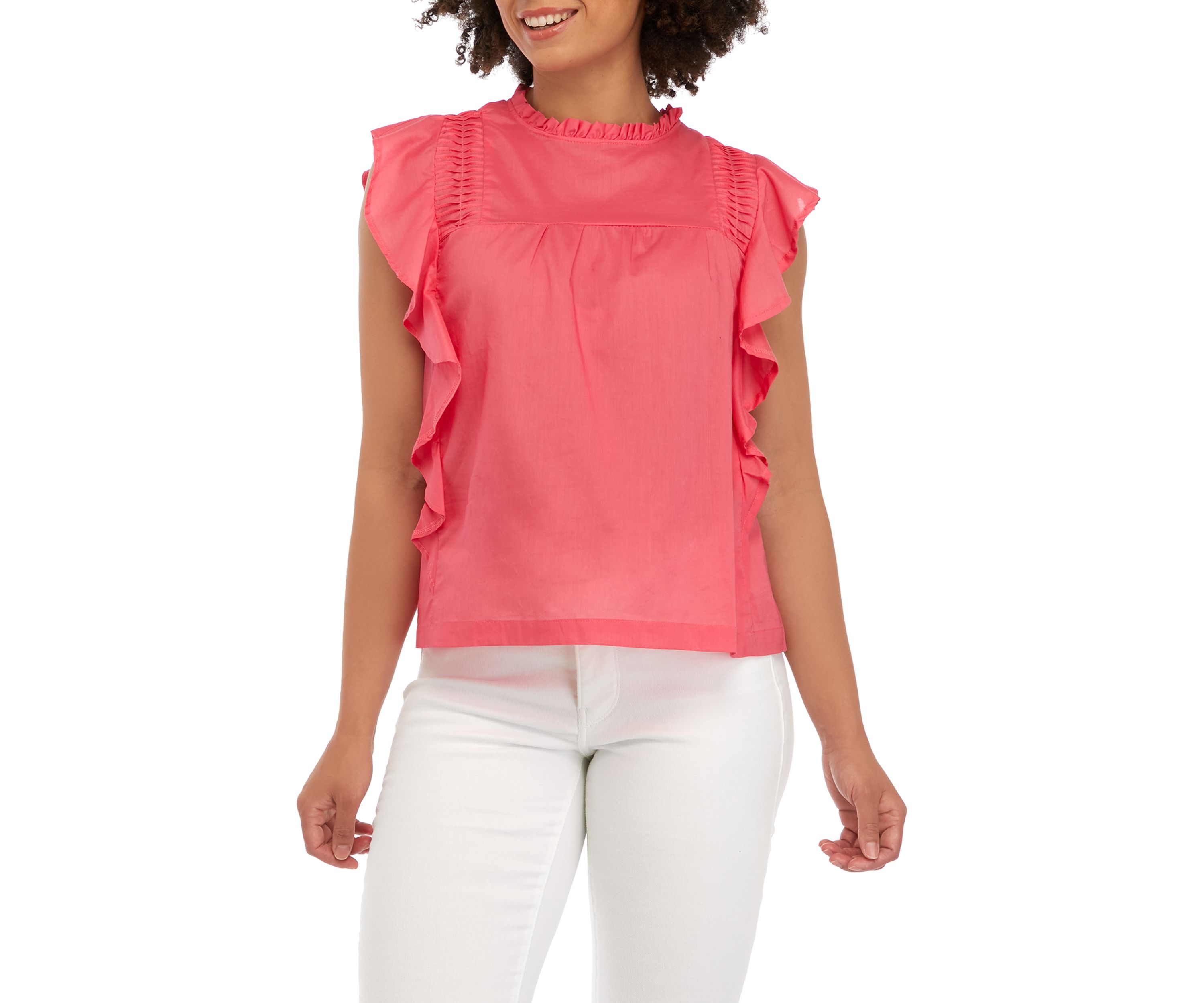 Womens Flutter Sleeve Cotton Voile Blouse