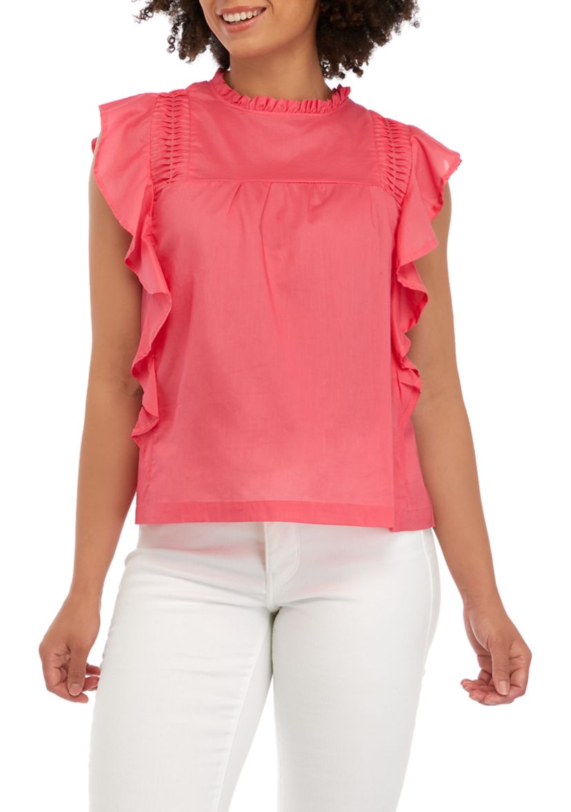 Womens Flutter Sleeve Cotton Voile Blouse