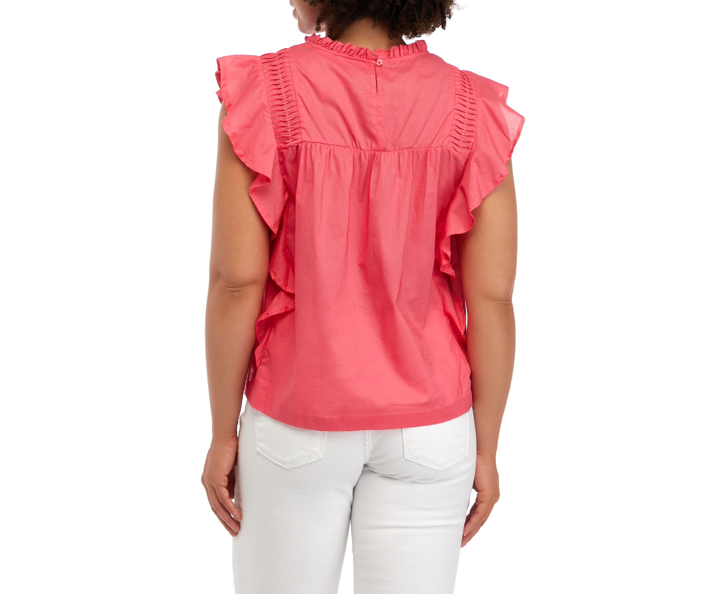 Womens Flutter Sleeve Cotton Voile Blouse