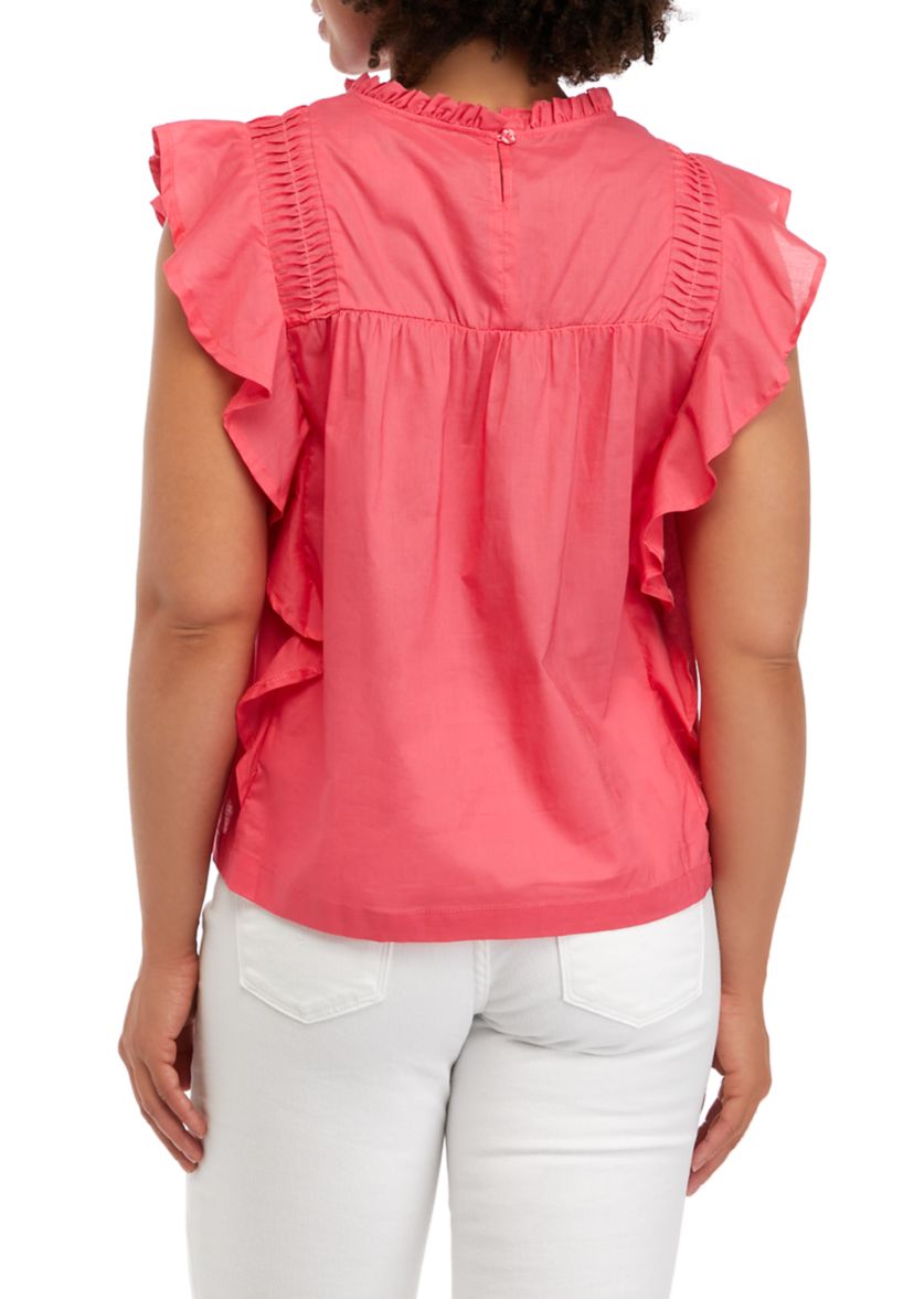 Womens Flutter Sleeve Cotton Voile Blouse