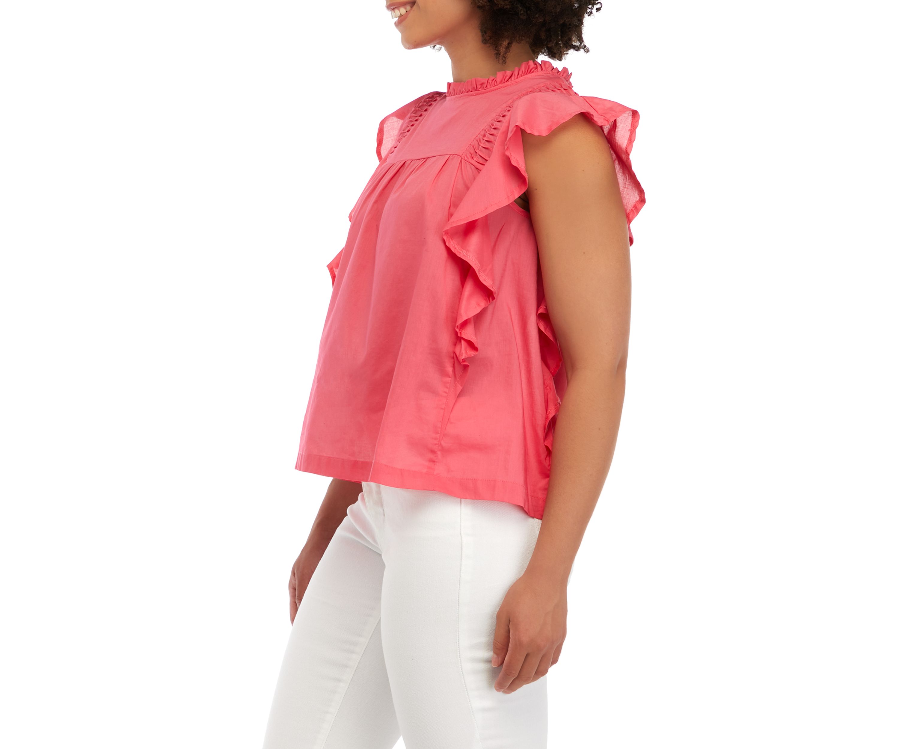 Womens Flutter Sleeve Cotton Voile Blouse