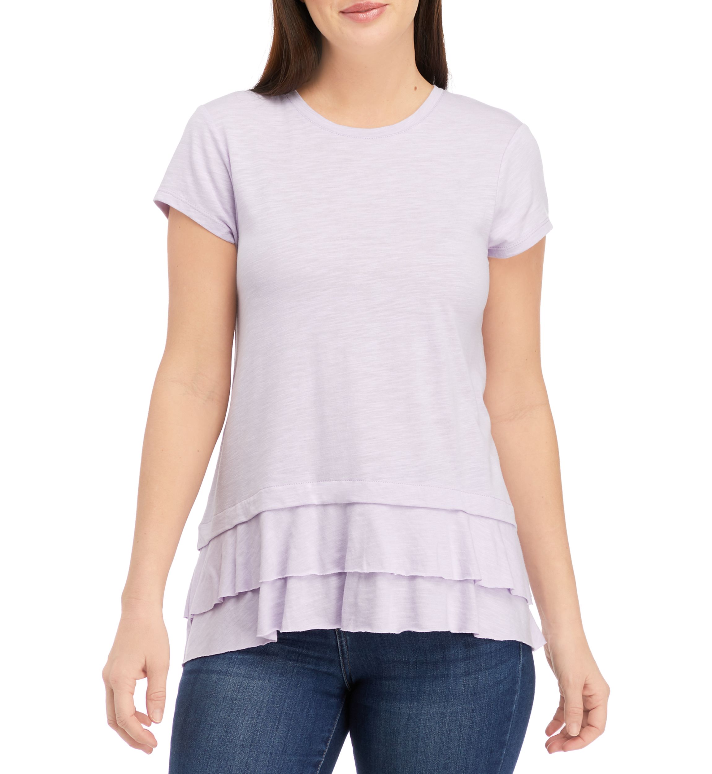 Womens Short Sleeve Slub Double Layer Hem T-Shirt