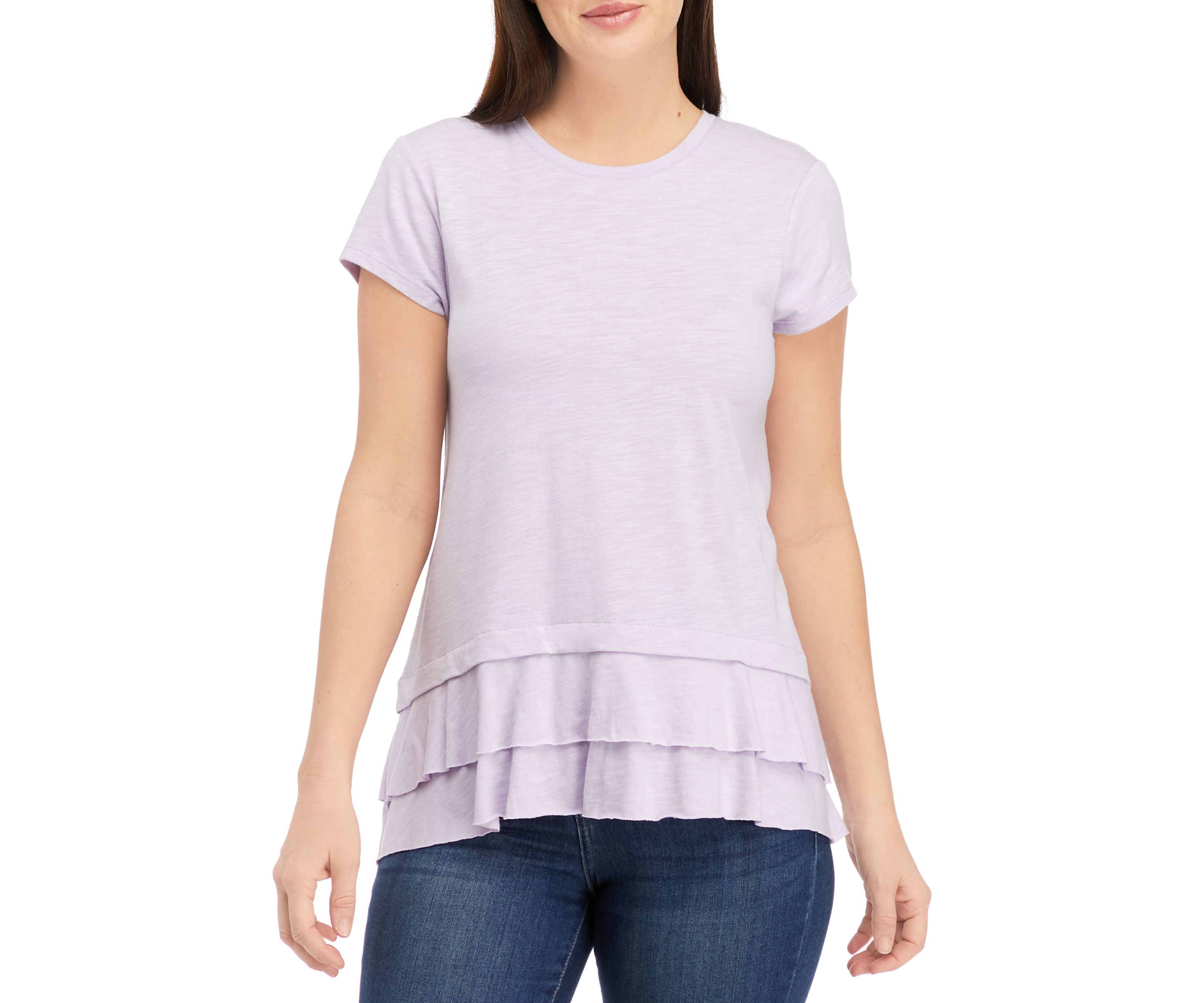 Womens Short Sleeve Slub Double Layer Hem T-Shirt
