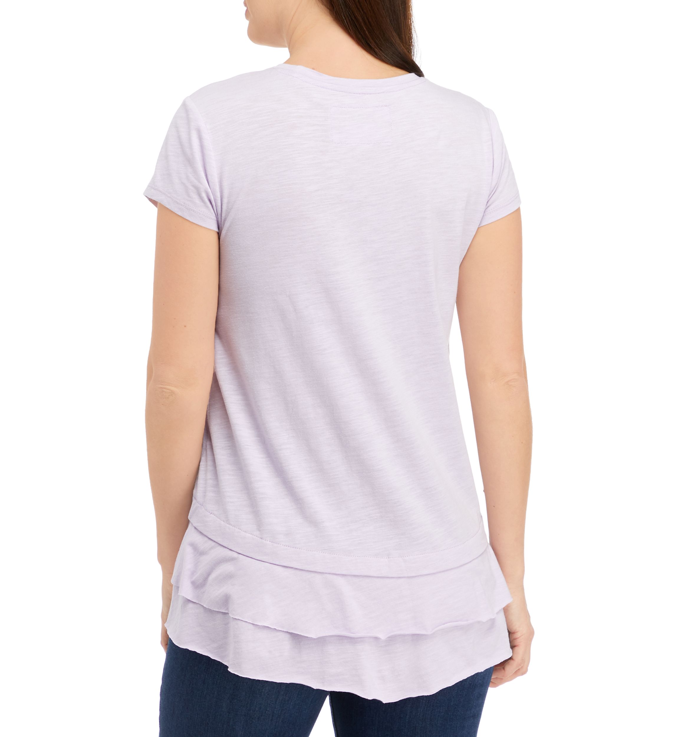 Womens Short Sleeve Slub Double Layer Hem T-Shirt