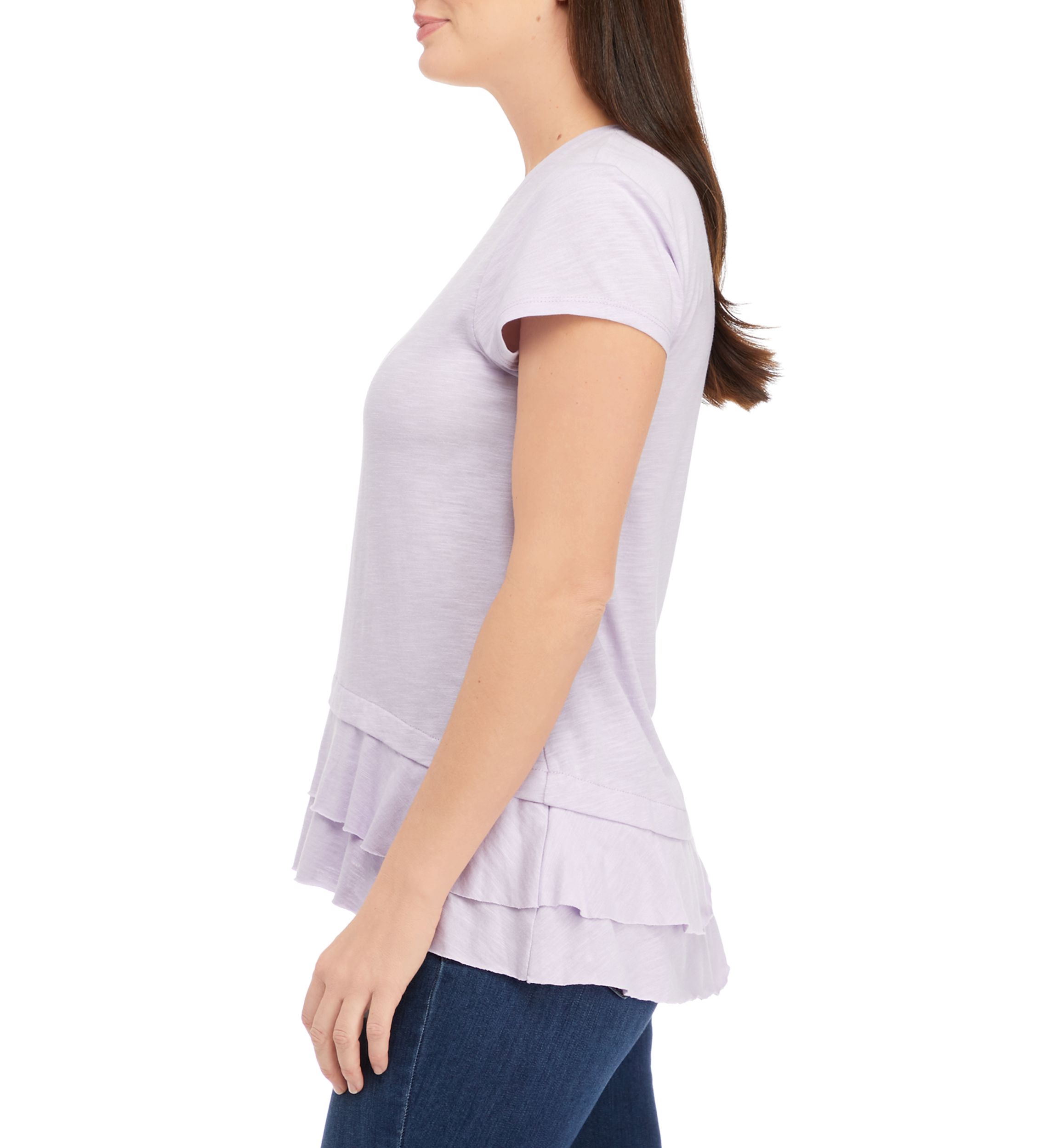 Womens Short Sleeve Slub Double Layer Hem T-Shirt