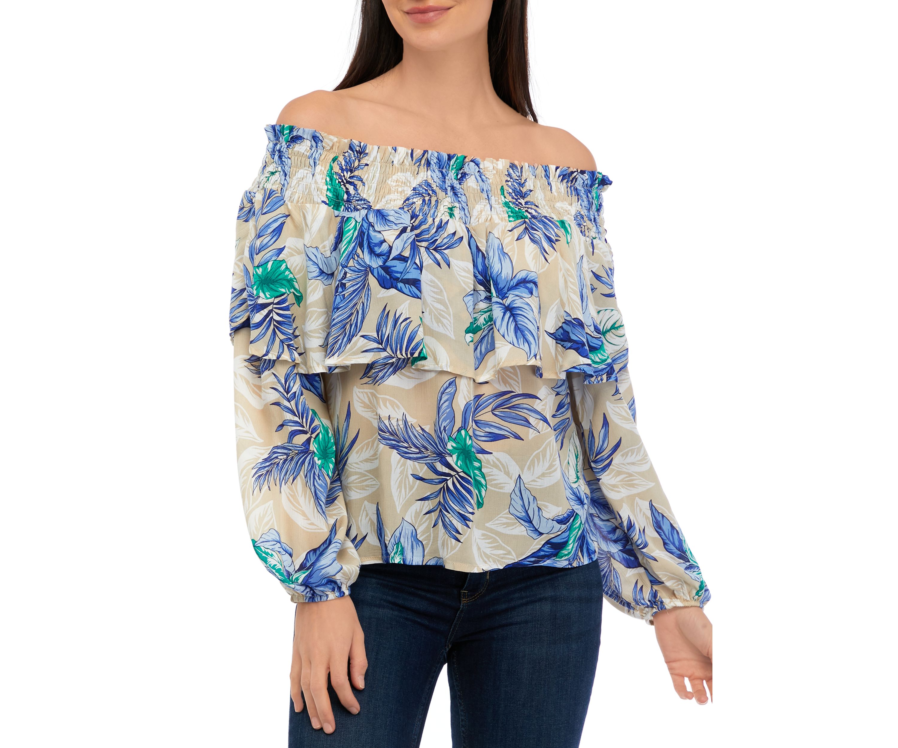Womens Off the Shoulder Printed Blouse