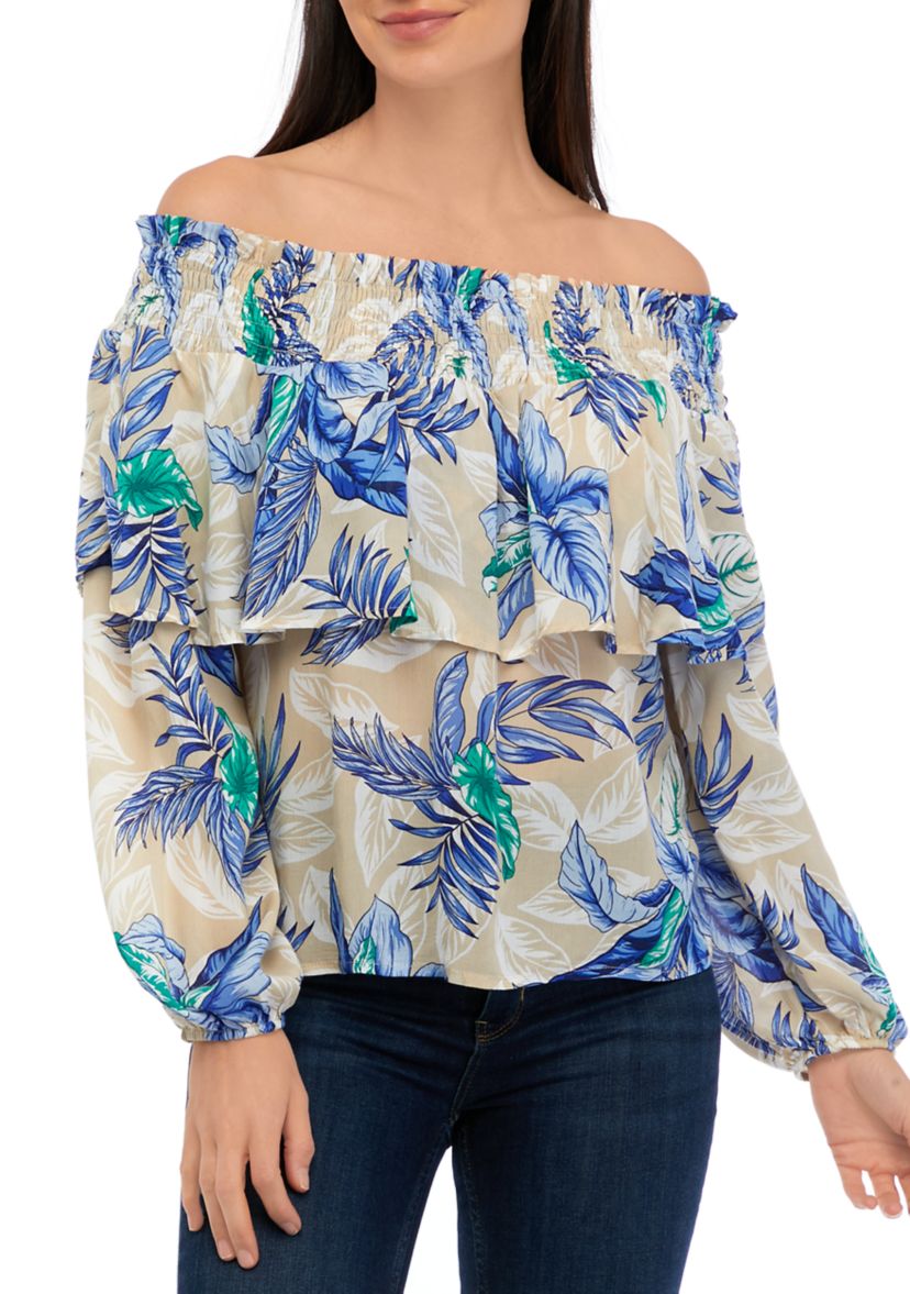 Womens Off the Shoulder Printed Blouse
