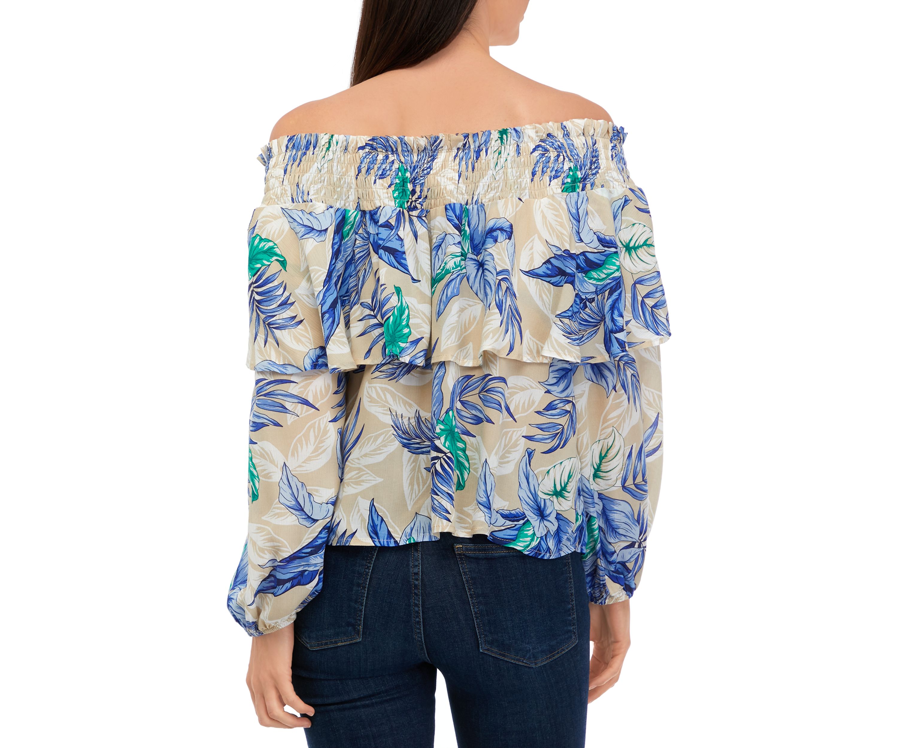 Womens Off the Shoulder Printed Blouse