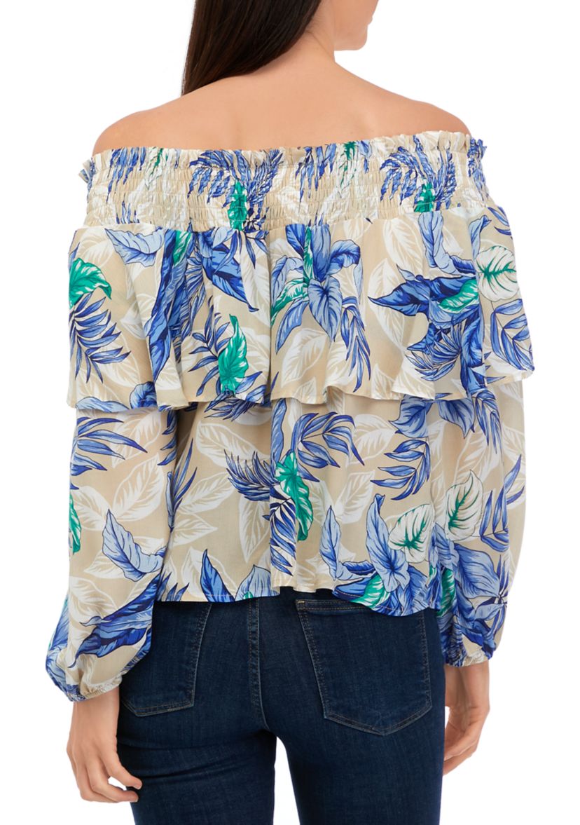 Womens Off the Shoulder Printed Blouse