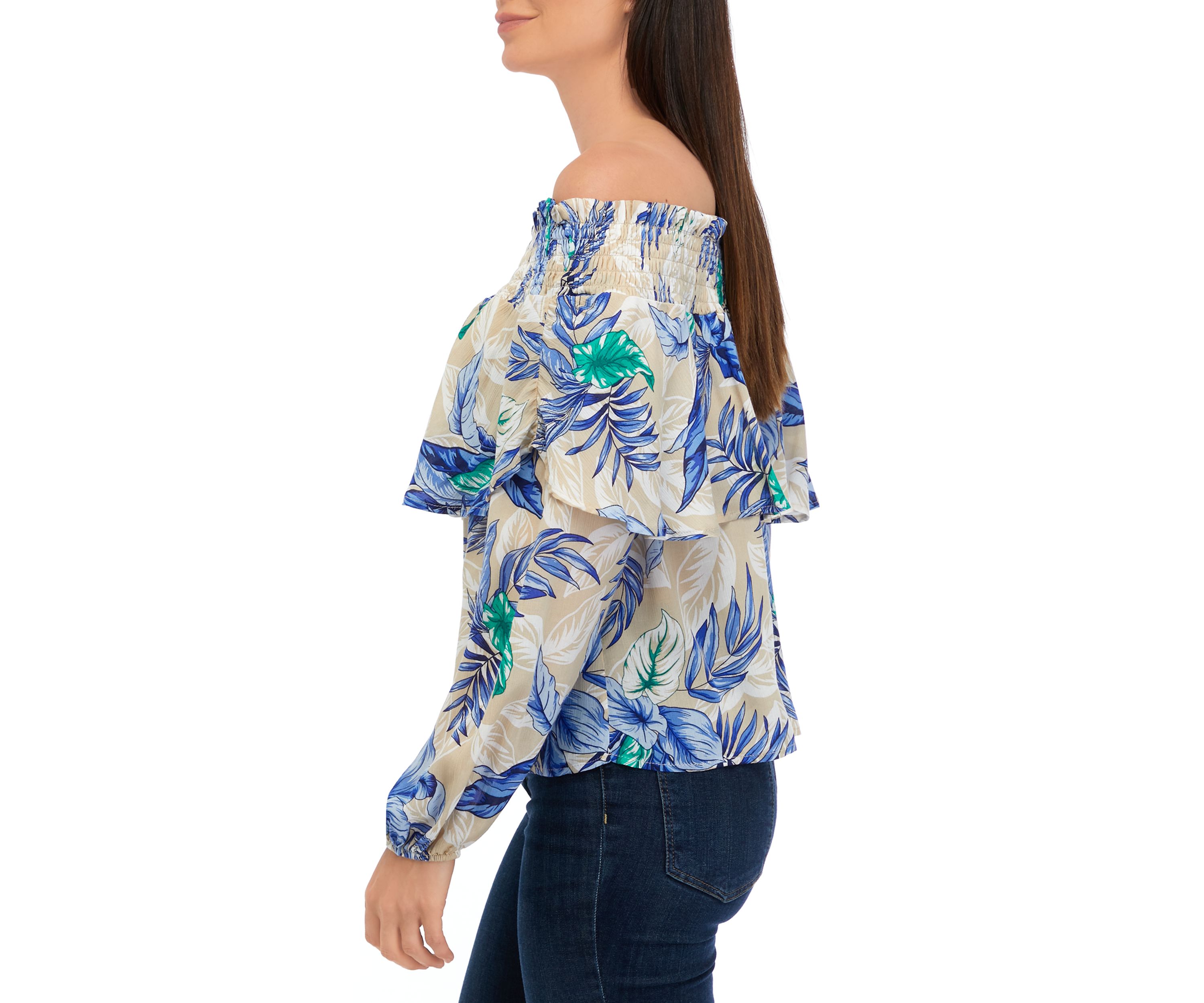 Womens Off the Shoulder Printed Blouse