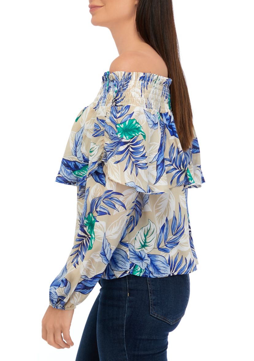 Womens Off the Shoulder Printed Blouse