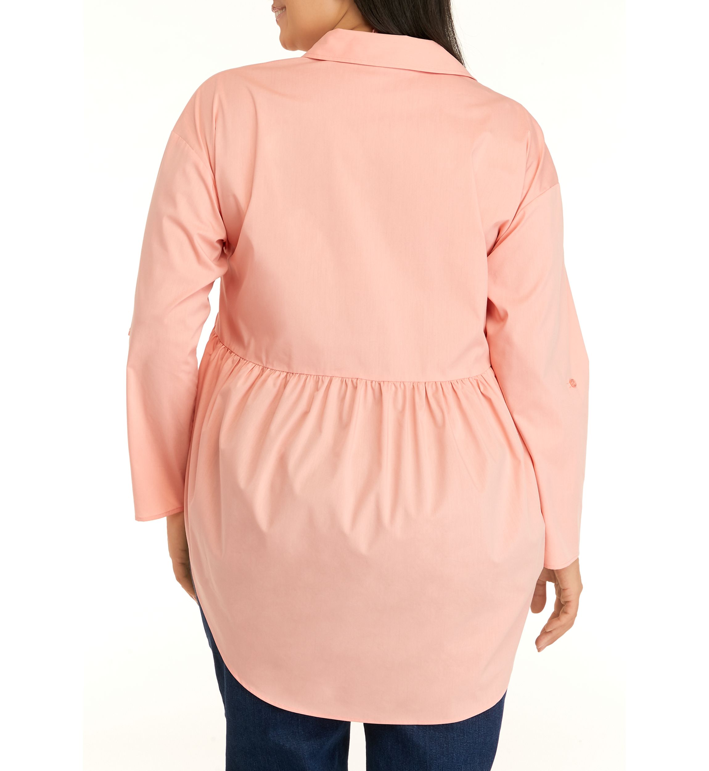 Plus Size Poplin High Low Button Down Tunic Top