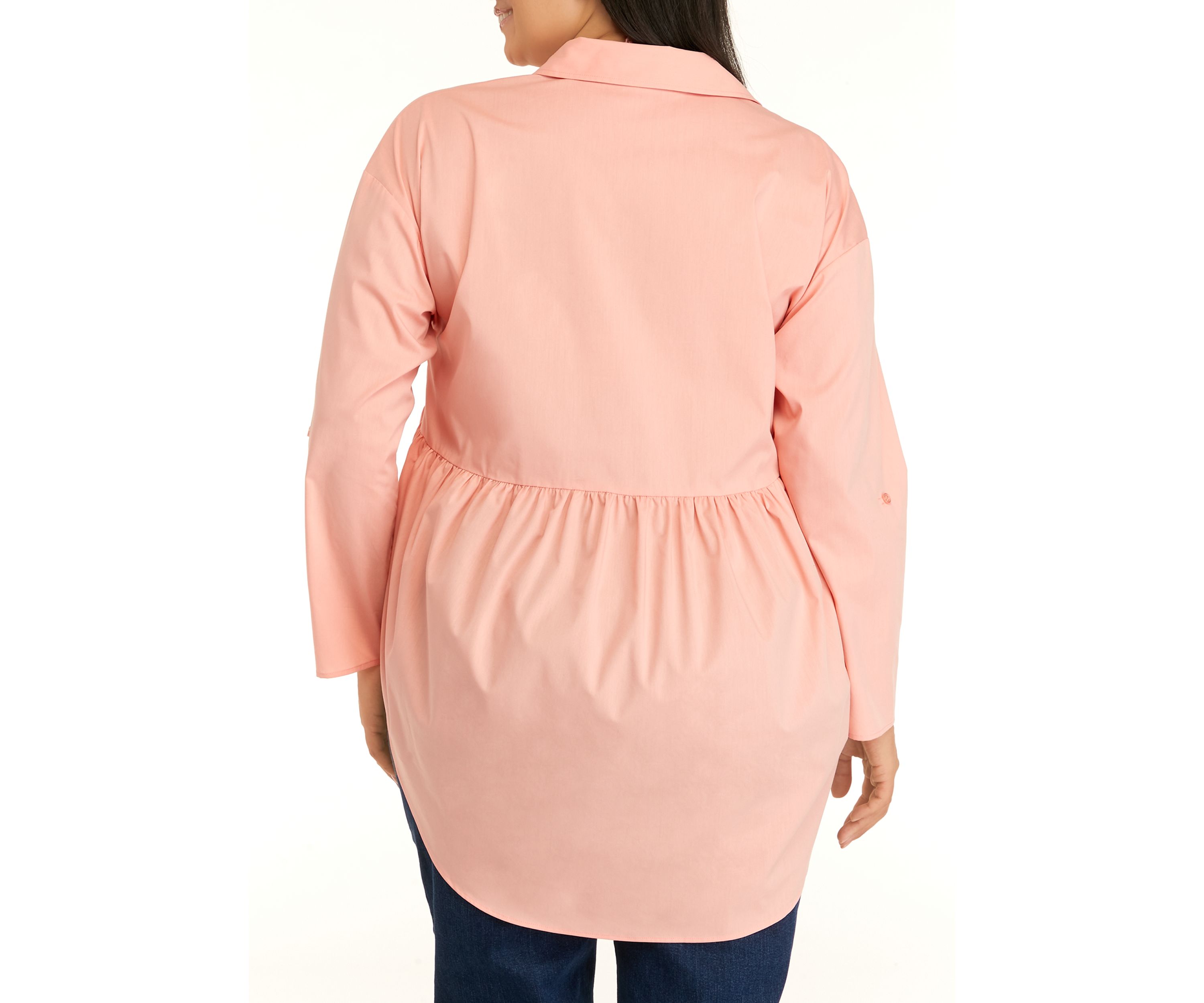 Plus Size Poplin High Low Button Down Tunic Top