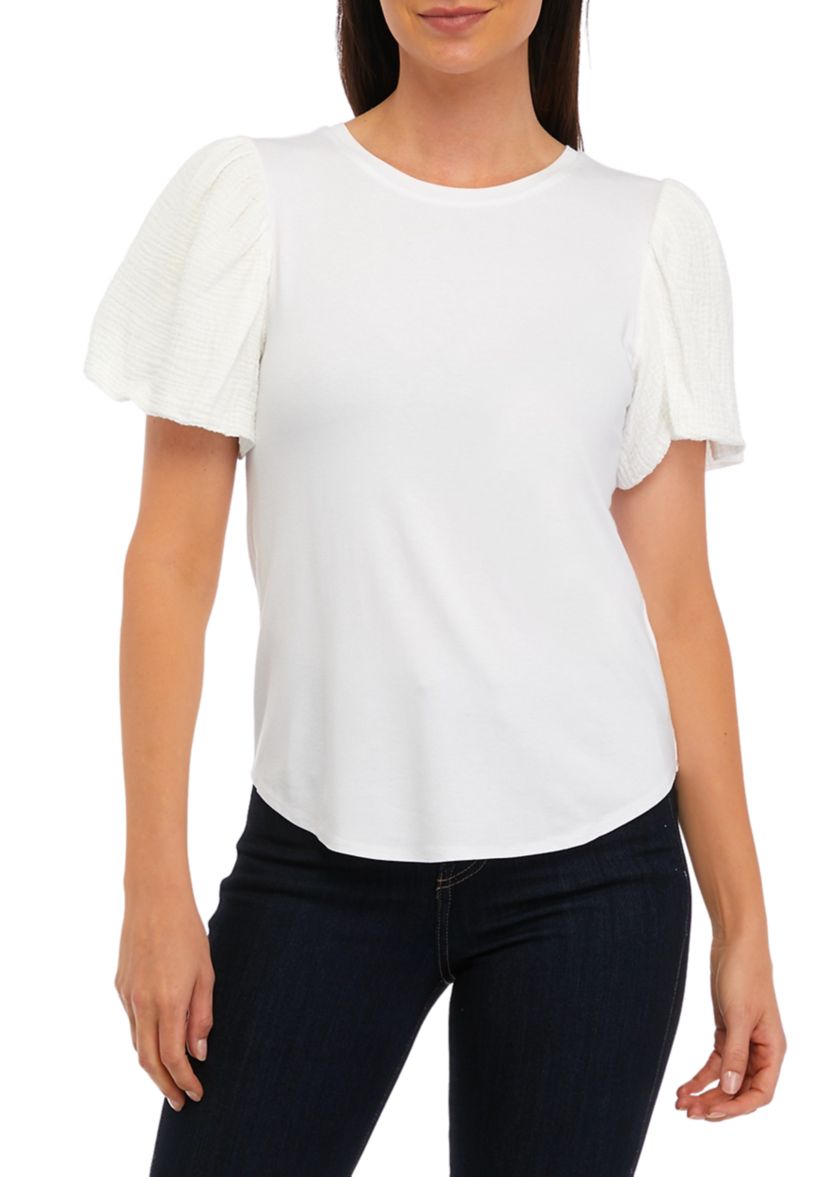 Womens Solid Gauze Knit Top