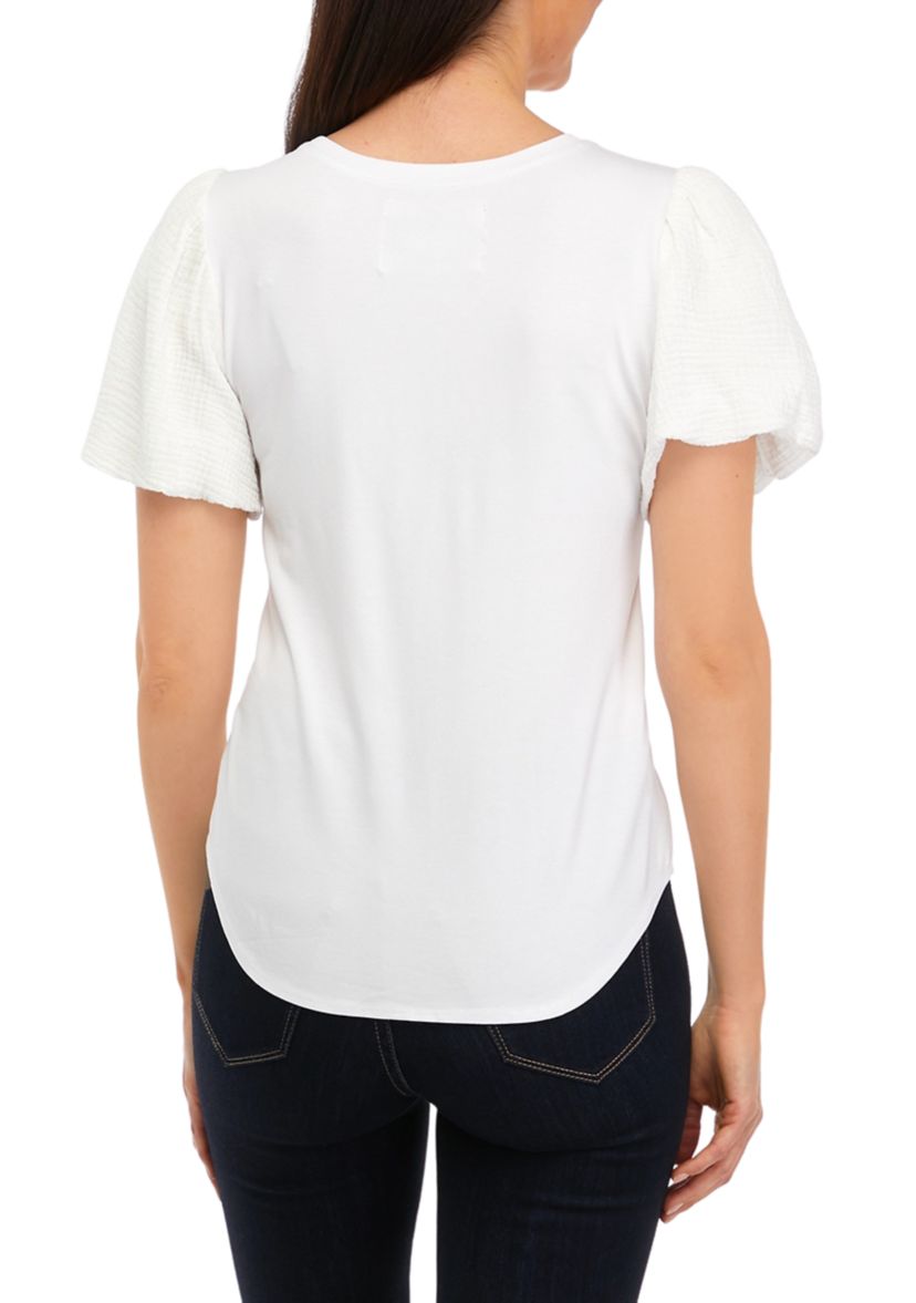 Womens Solid Gauze Knit Top