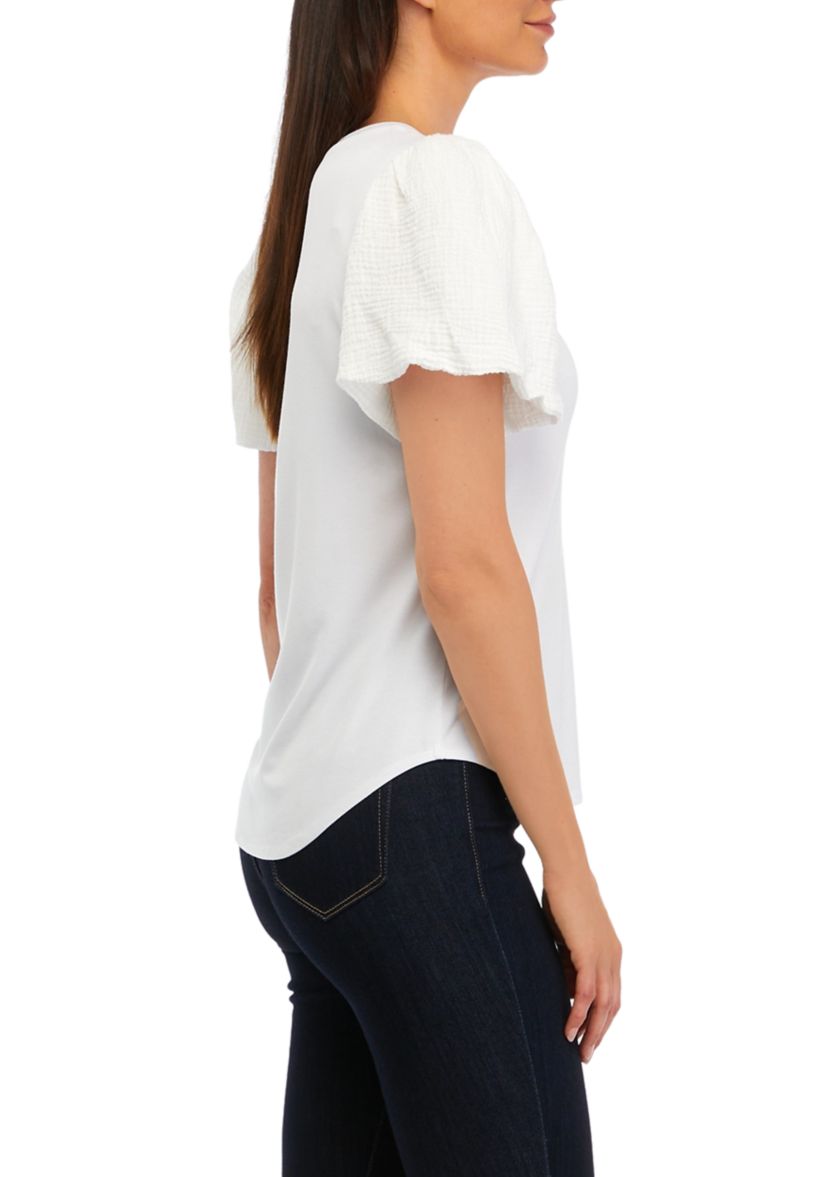 Womens Solid Gauze Knit Top