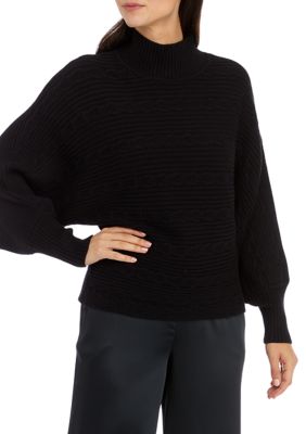 Cupio Women's High Mock Neck Knit Sweater, Black, XL