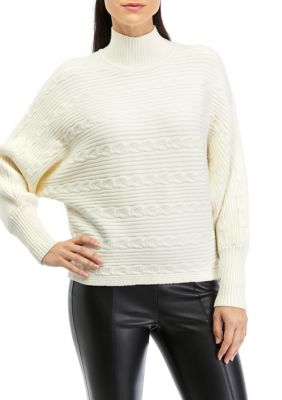 Cupio Women's High Mock Neck Knit Sweater, White, XL