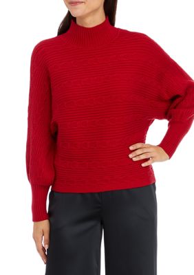 Cupio Women's High Mock Neck Knit Sweater, Red, XL