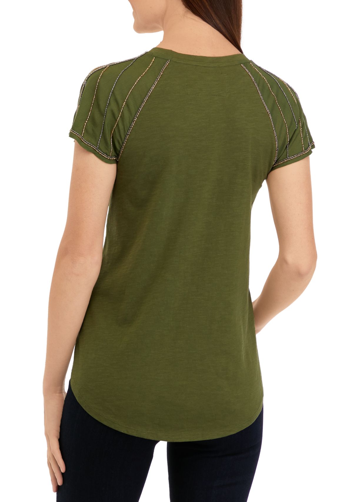 Womens Short Beaded Sleeve T-Shirt