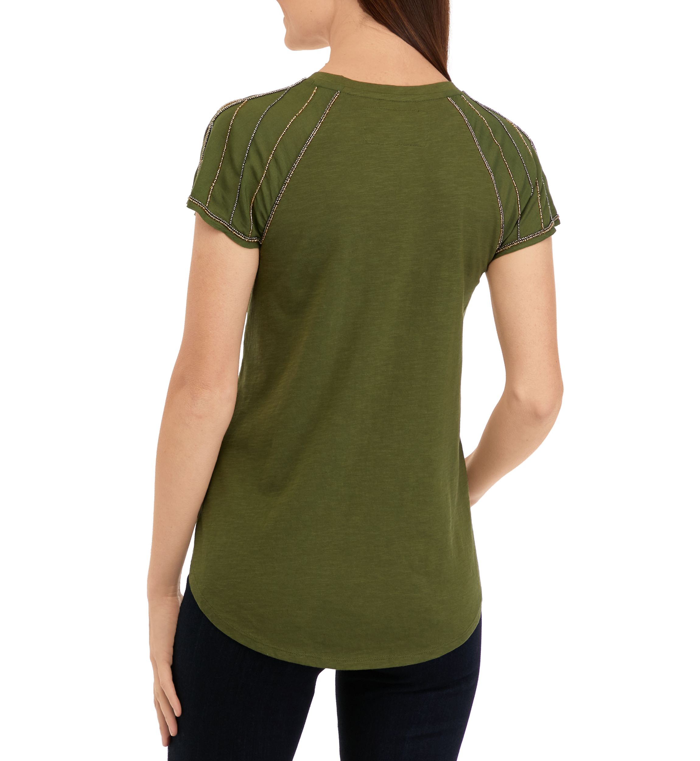 Womens Short Beaded Sleeve T-Shirt