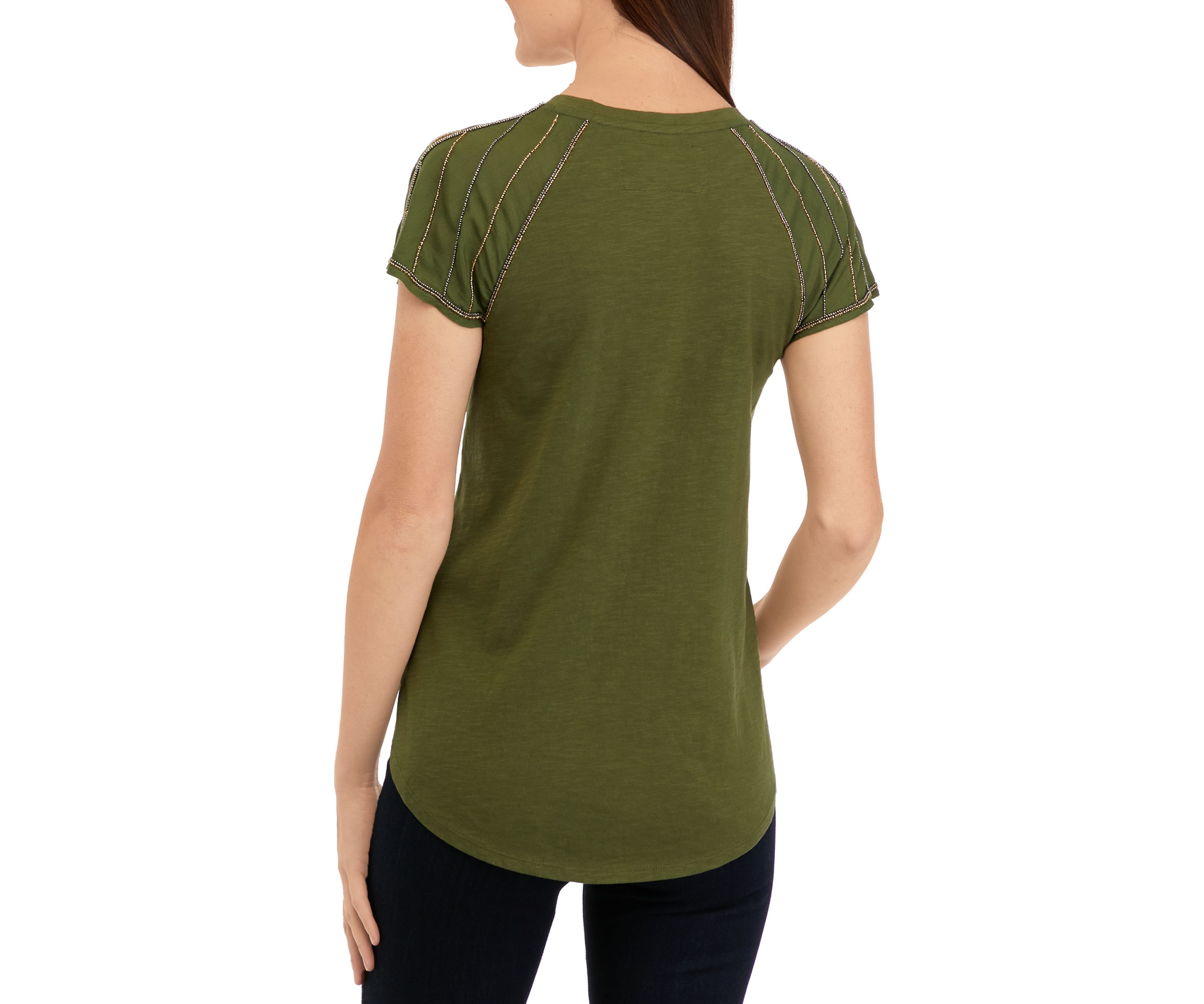 Womens Short Beaded Sleeve T-Shirt
