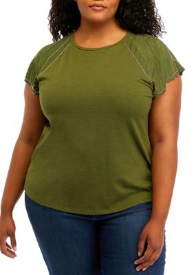 Cupio Women's Plus Size Beaded Trim Top