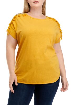 Cupio Women's Plus Size Tassel Trim Top
