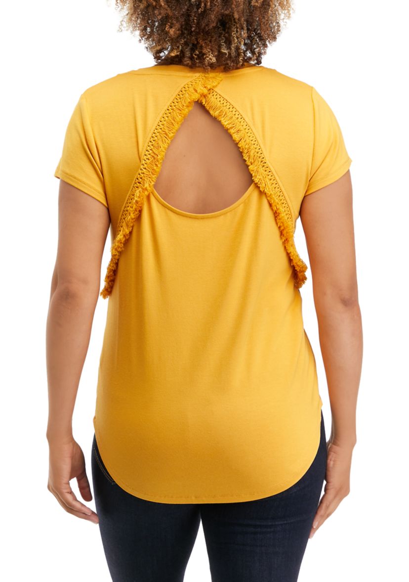 Womens Short Cap Sleeve Open Back Top