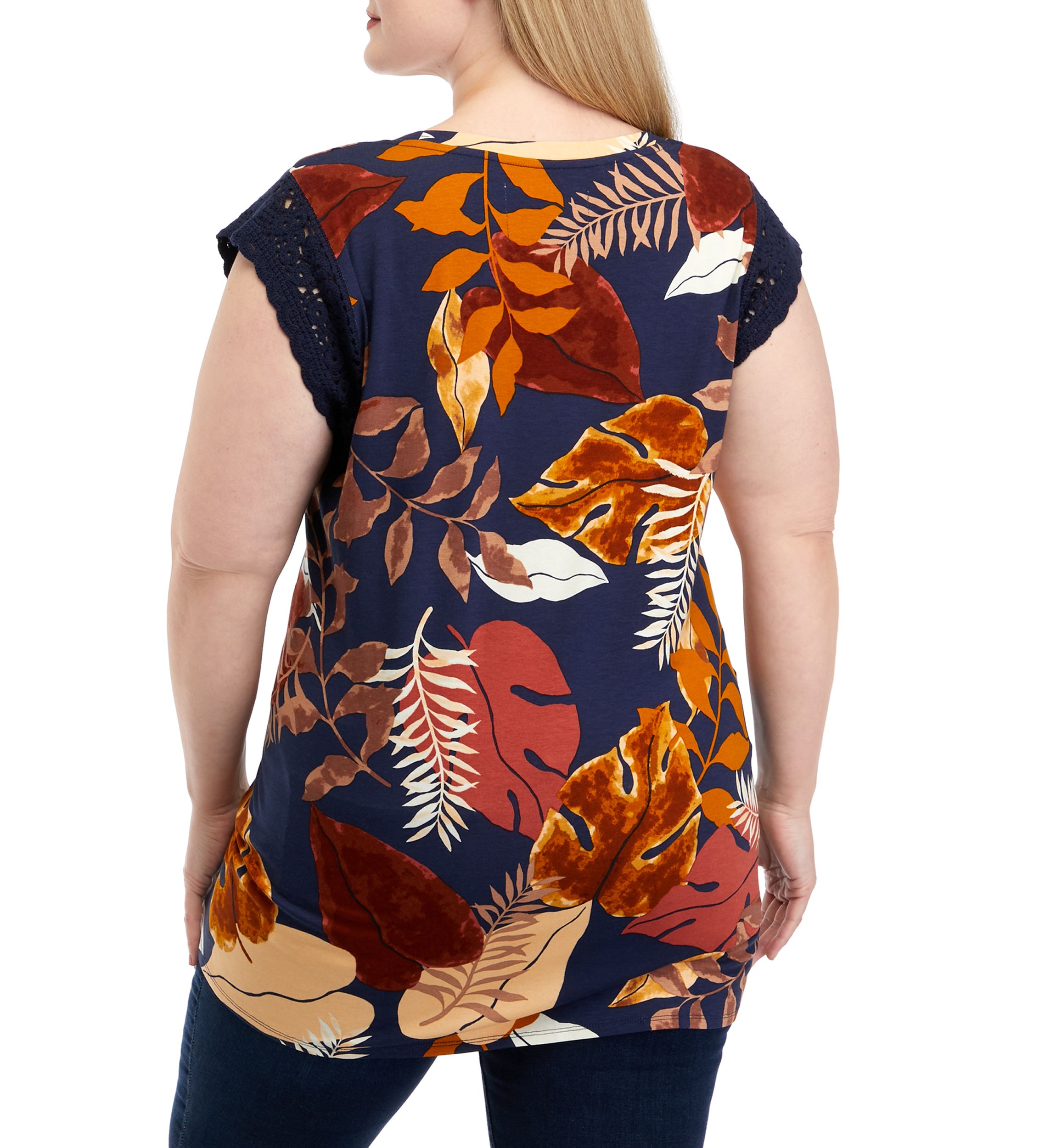Plus Size Crochet Sleeve Round Neck Top