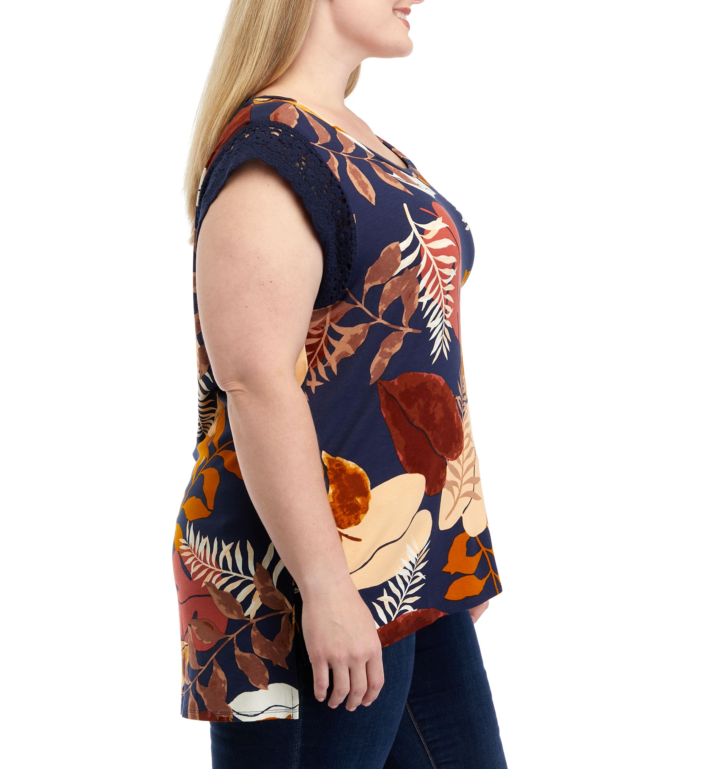 Plus Size Crochet Sleeve Round Neck Top
