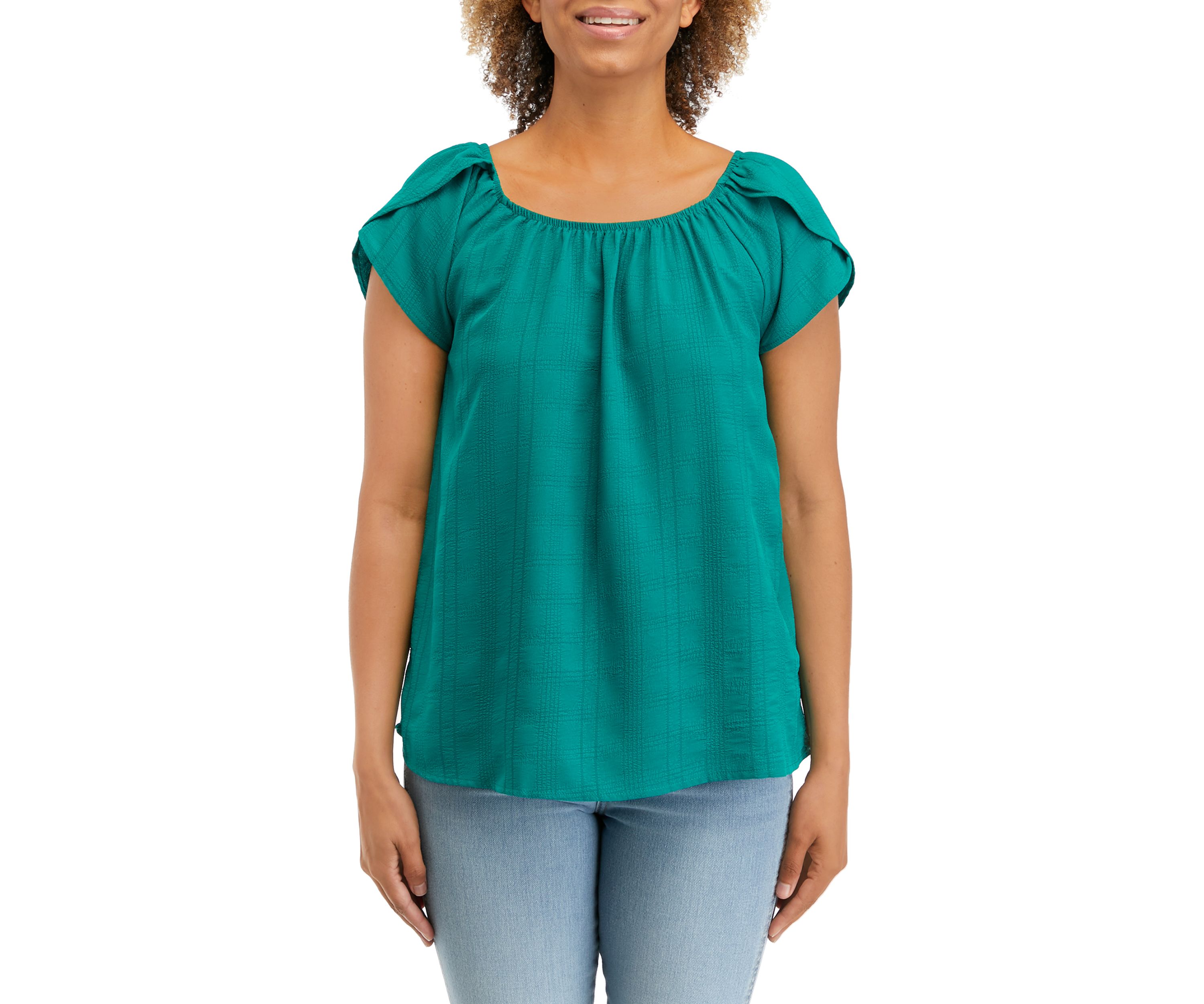 Womens Tulip Sleeve Seersucker Top