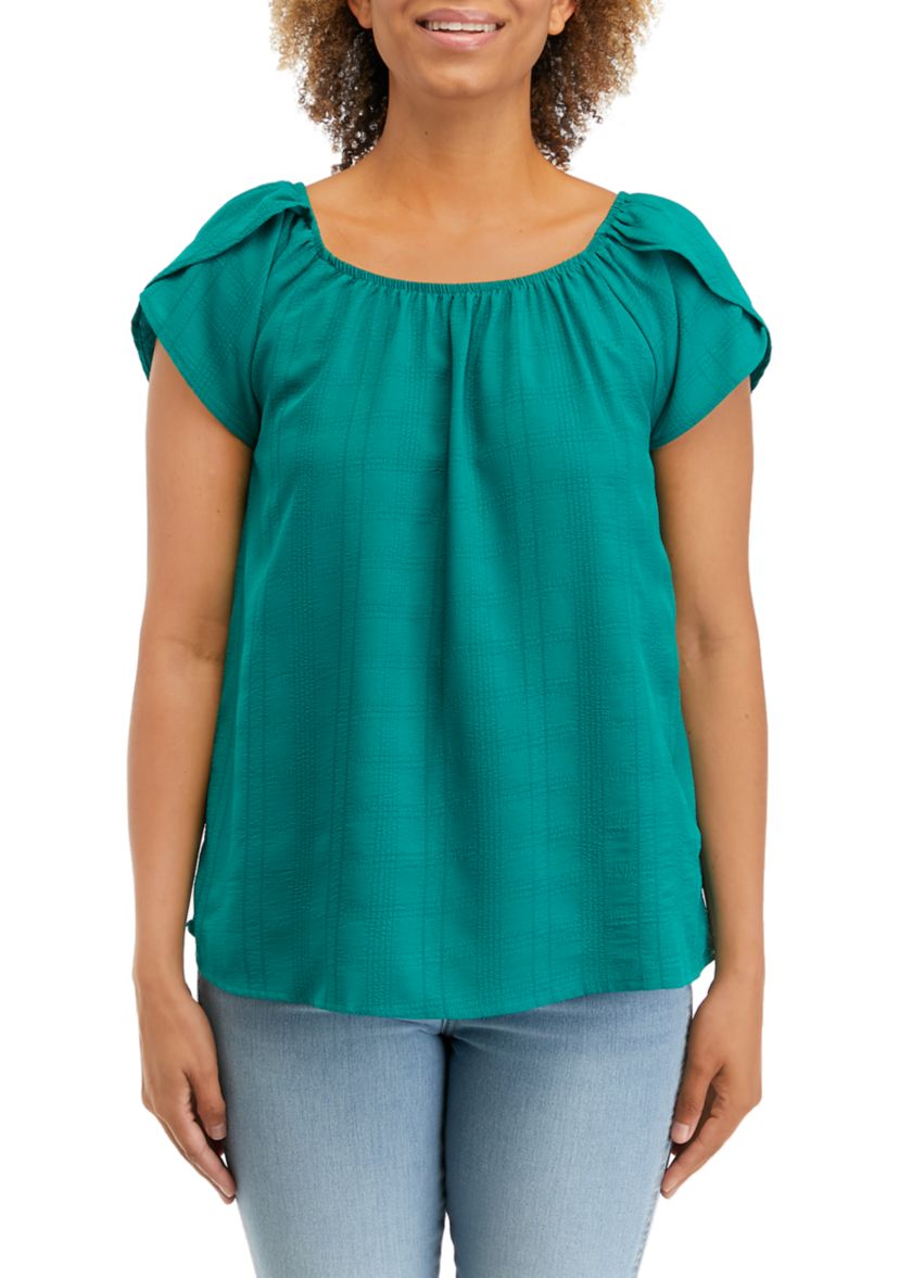 Womens Tulip Sleeve Seersucker Top