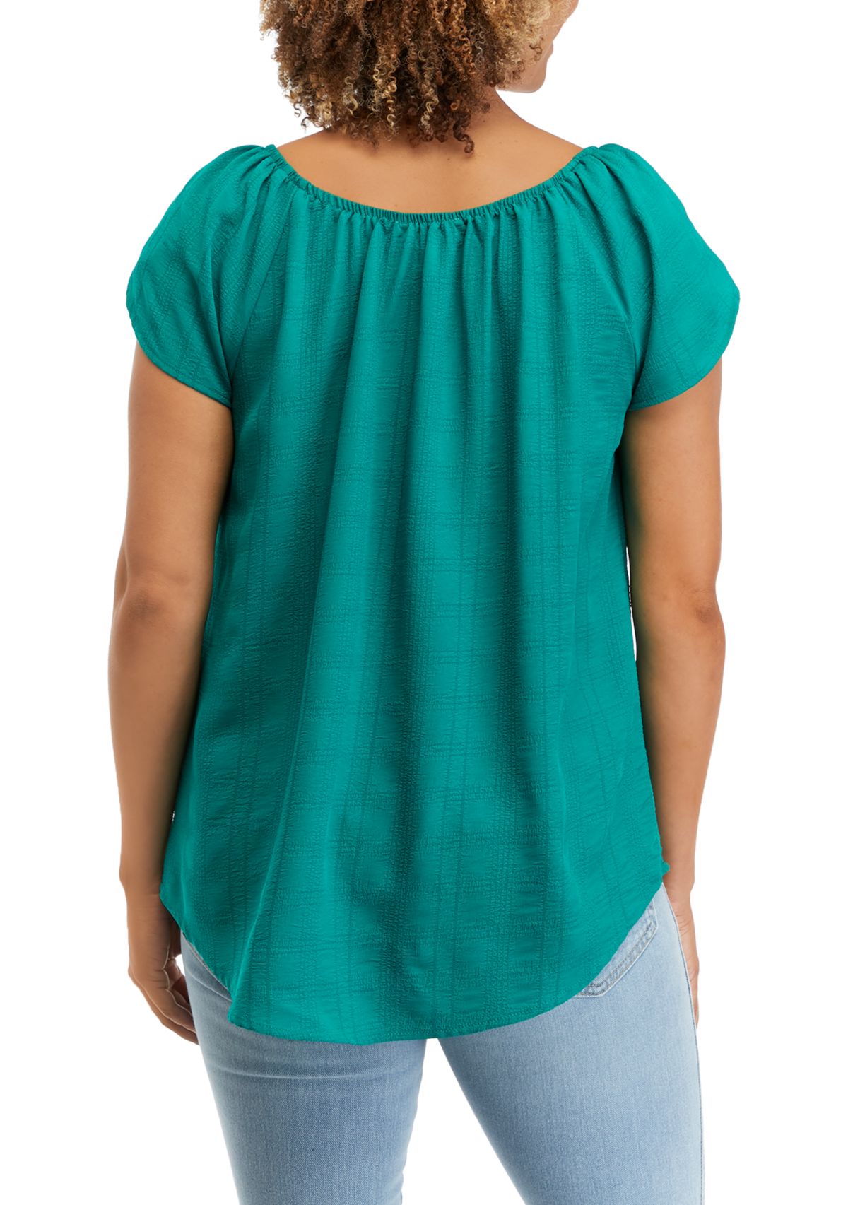 Womens Tulip Sleeve Seersucker Top