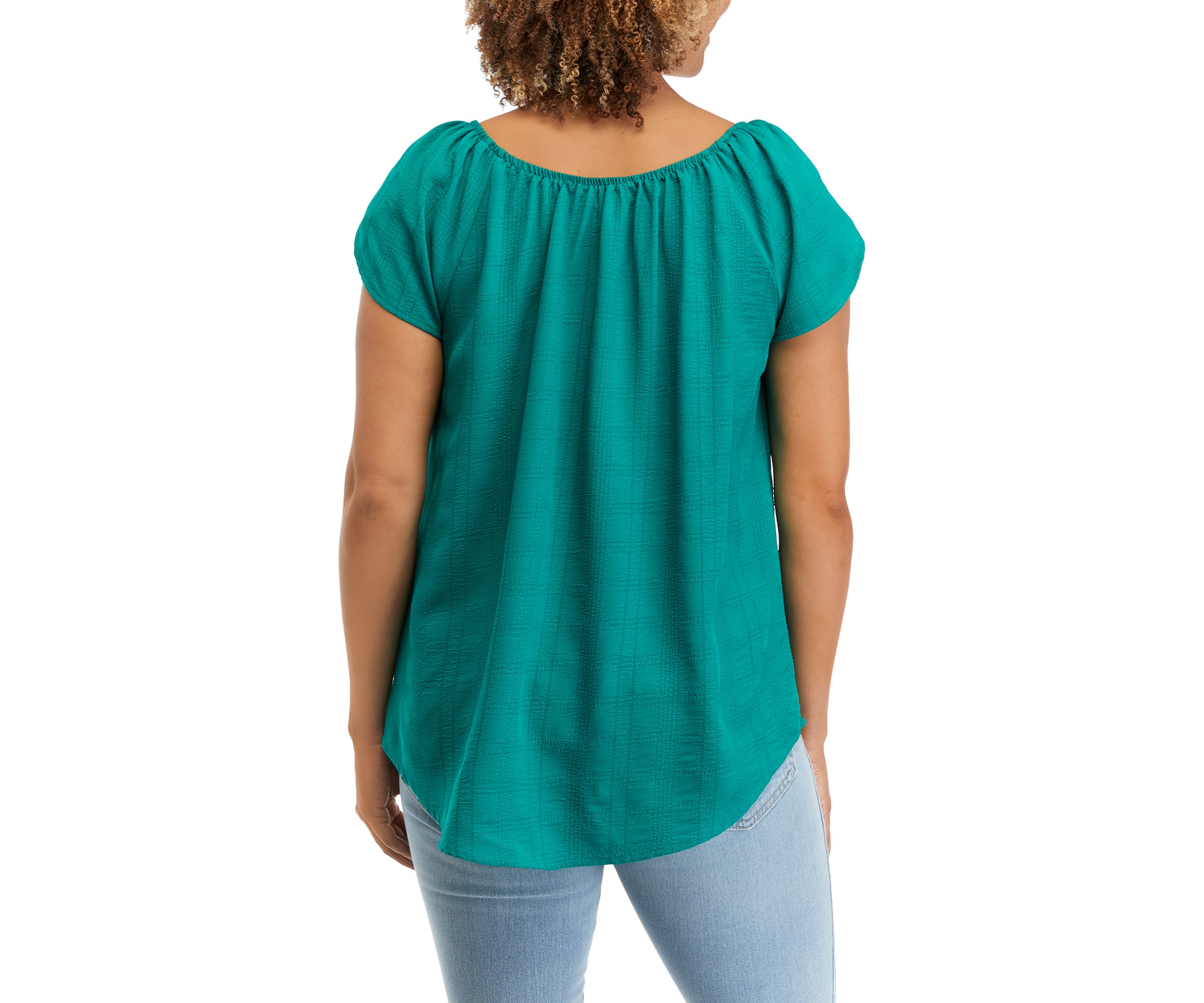 Womens Tulip Sleeve Seersucker Top