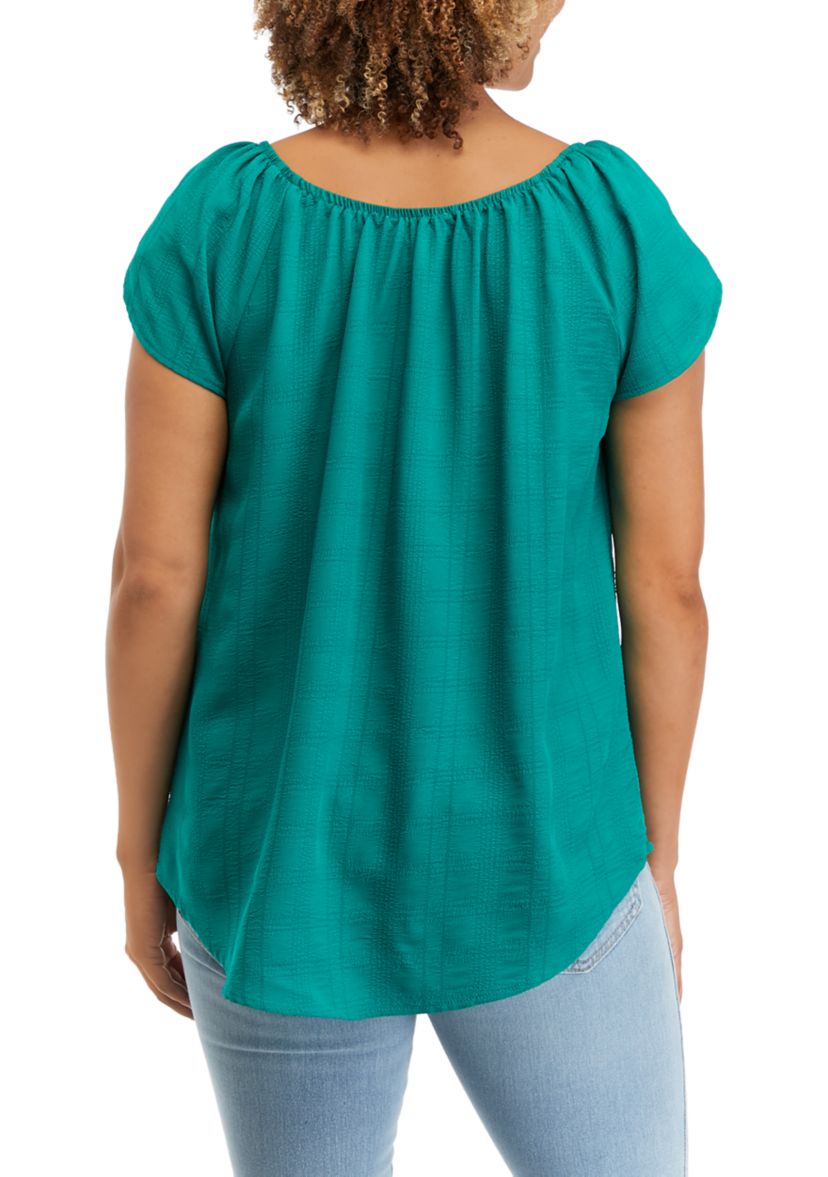 Womens Tulip Sleeve Seersucker Top