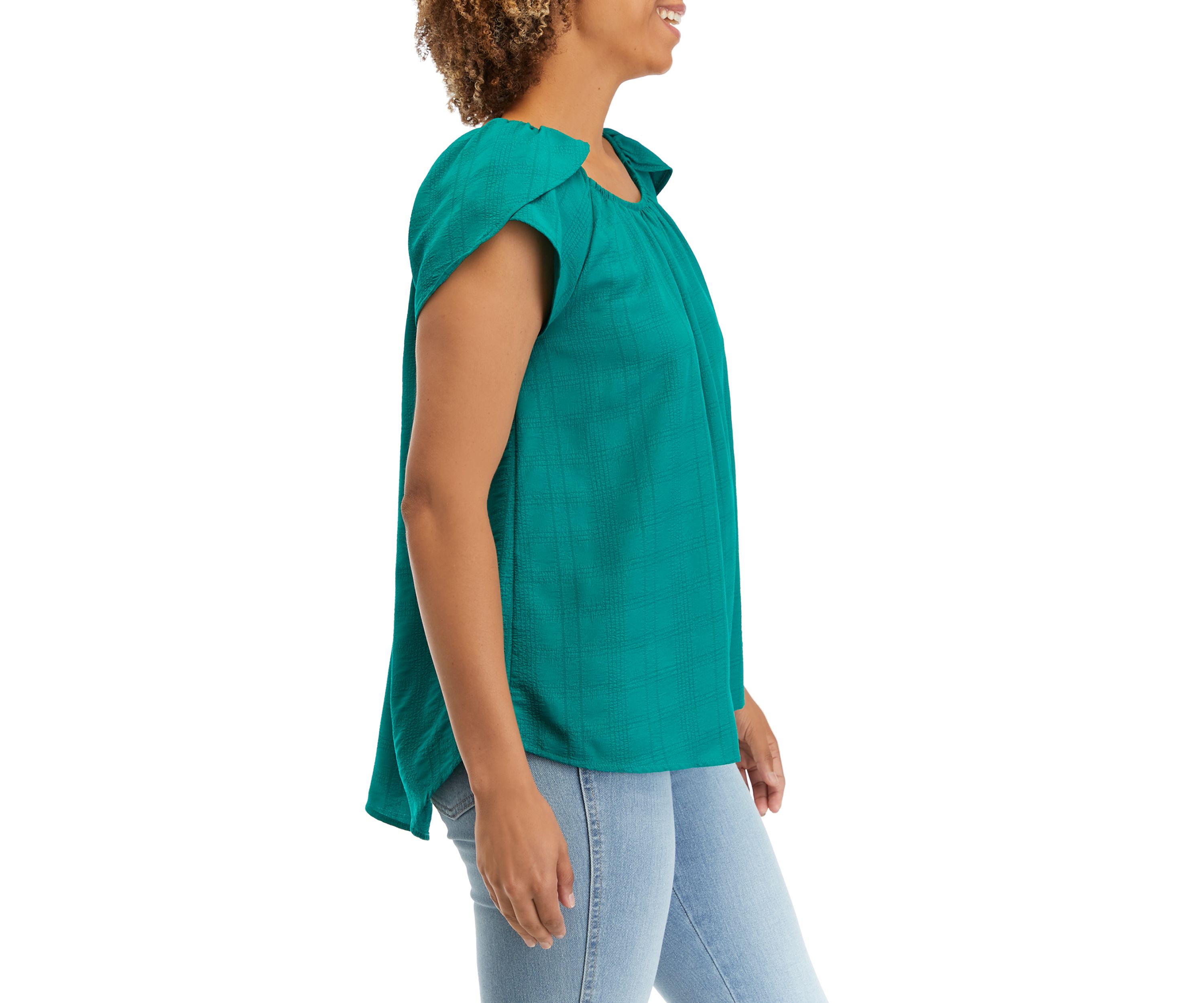 Womens Tulip Sleeve Seersucker Top