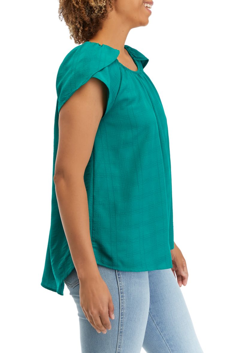 Womens Tulip Sleeve Seersucker Top