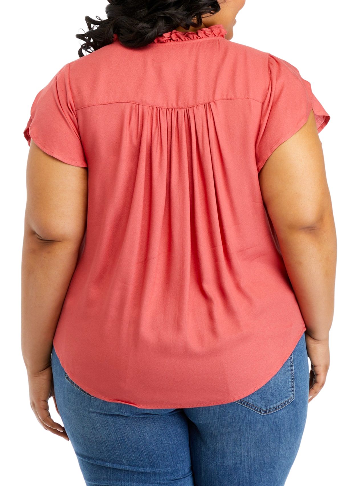 Plus Size Tulip Sleeve Ruffle Trim Top 