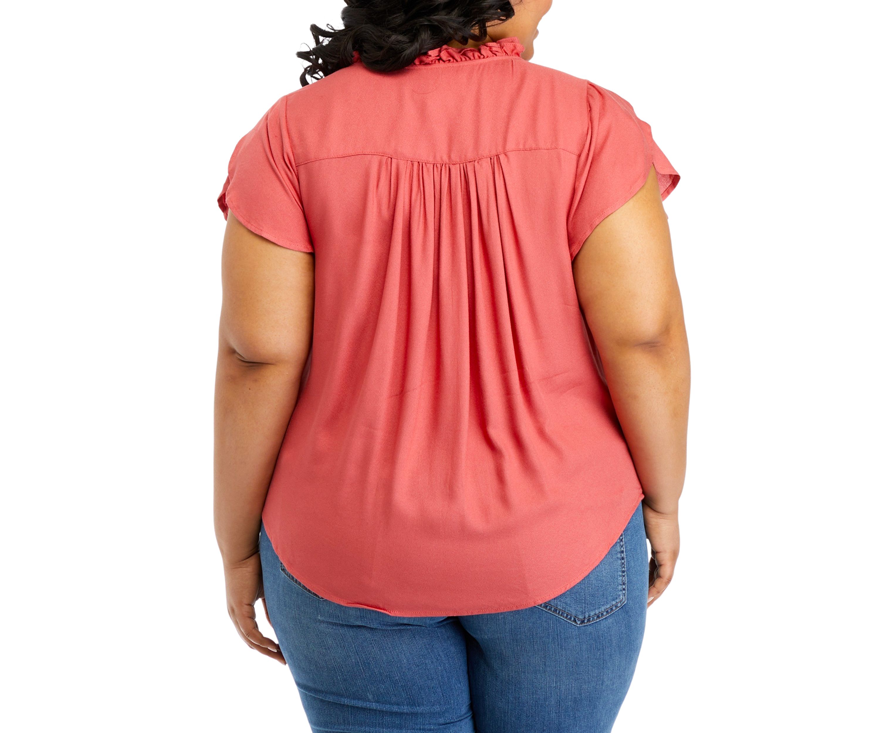 Plus Size Tulip Sleeve Ruffle Trim Top 
