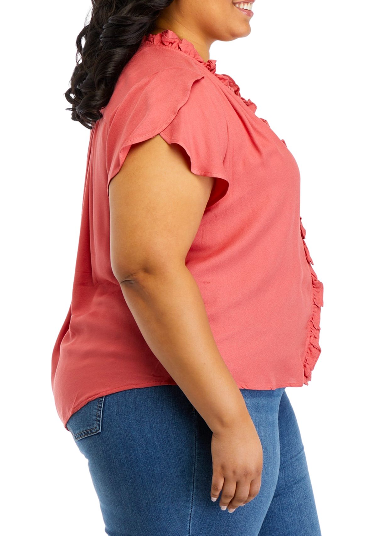 Plus Size Tulip Sleeve Ruffle Trim Top 