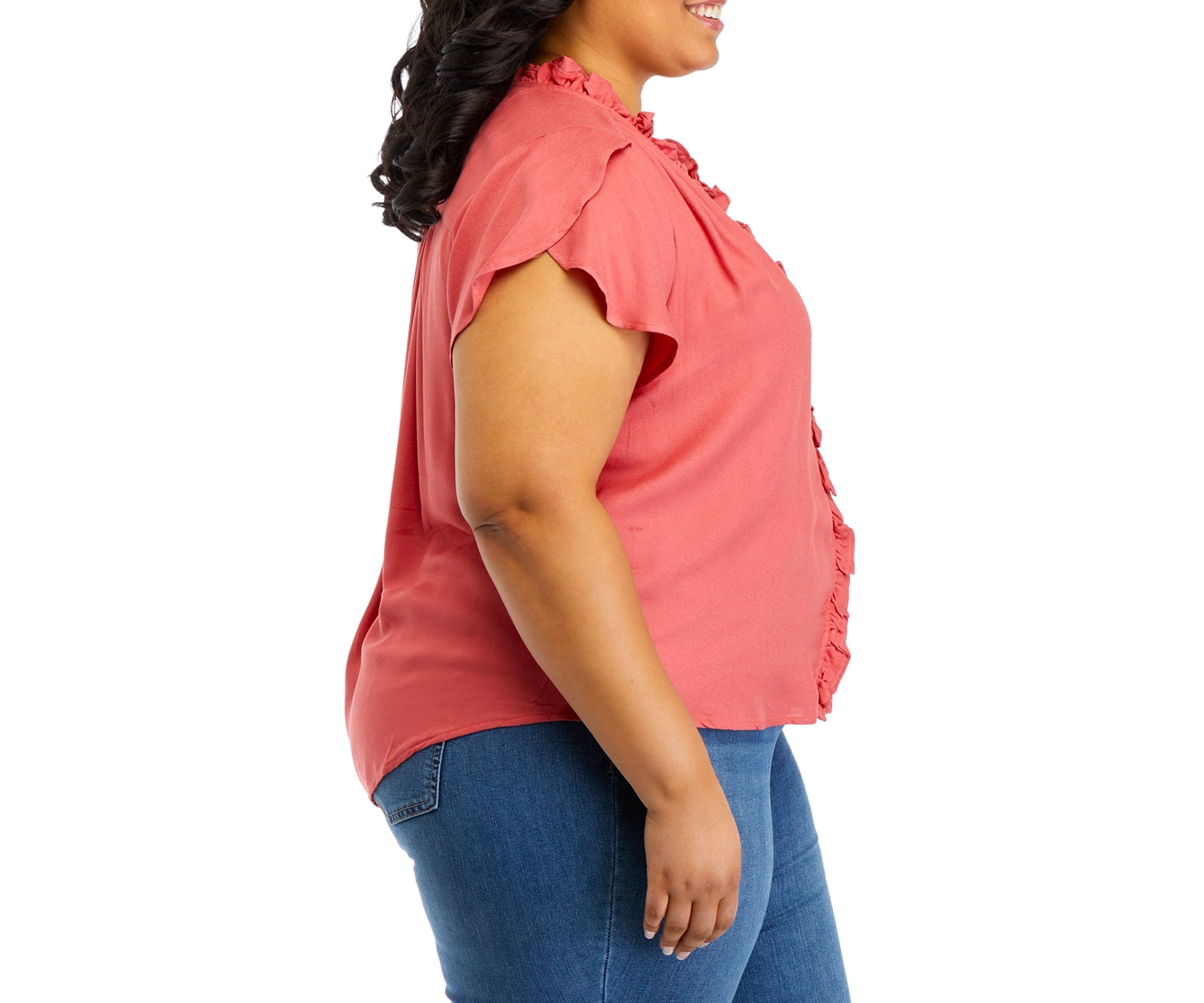 Plus Size Tulip Sleeve Ruffle Trim Top 