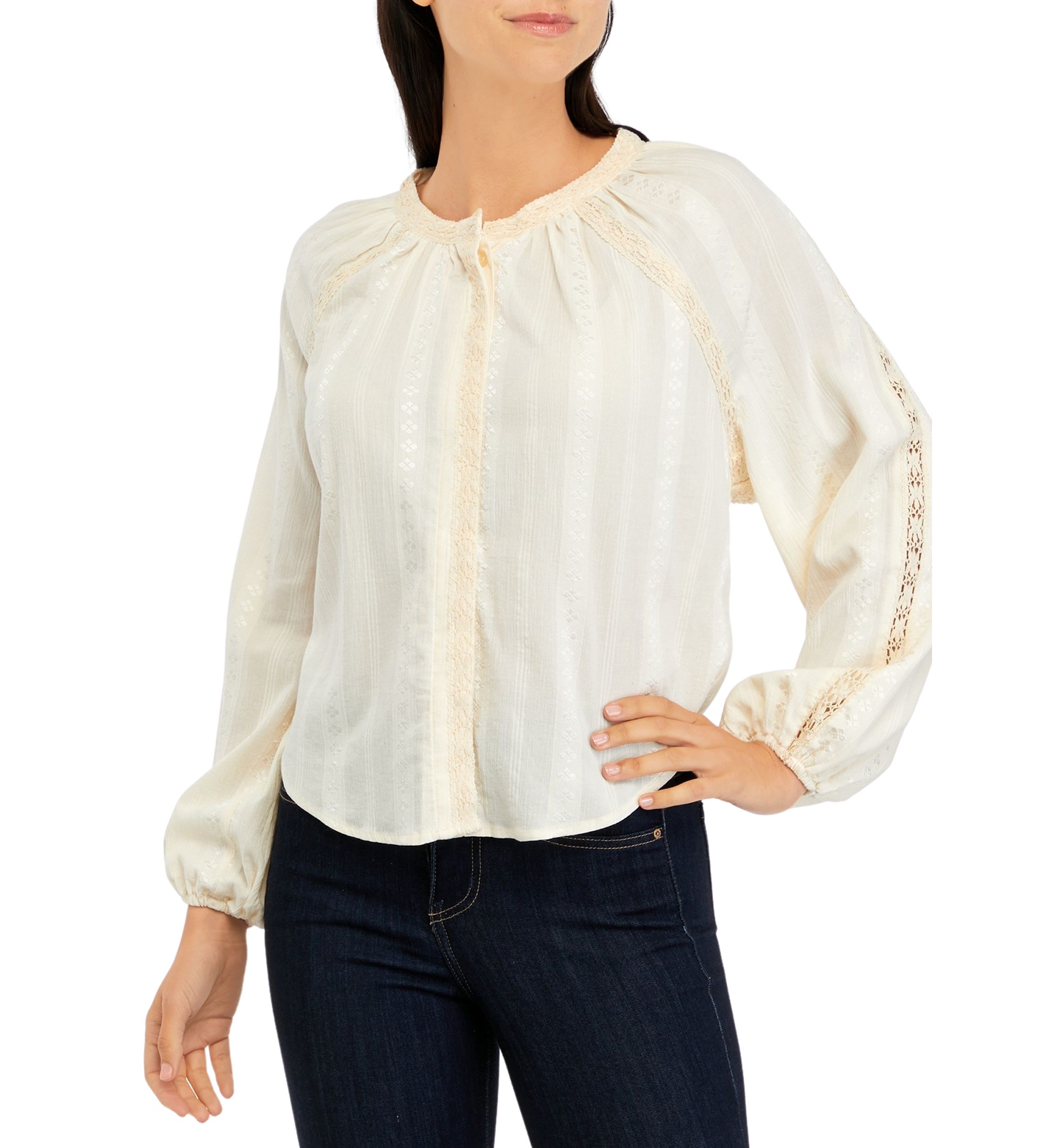 Womens Button Front Peasant Blouse