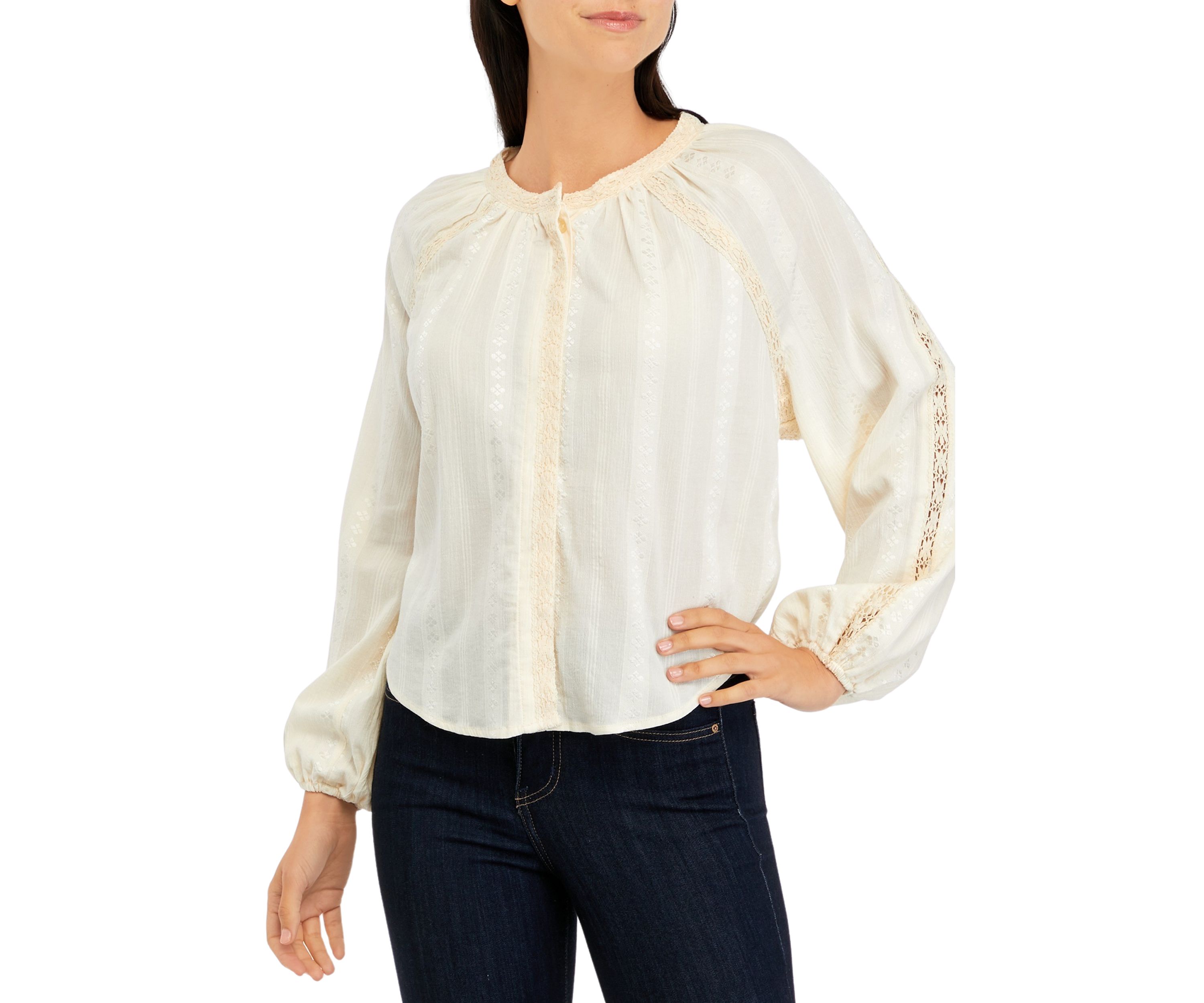 Womens Button Front Peasant Blouse