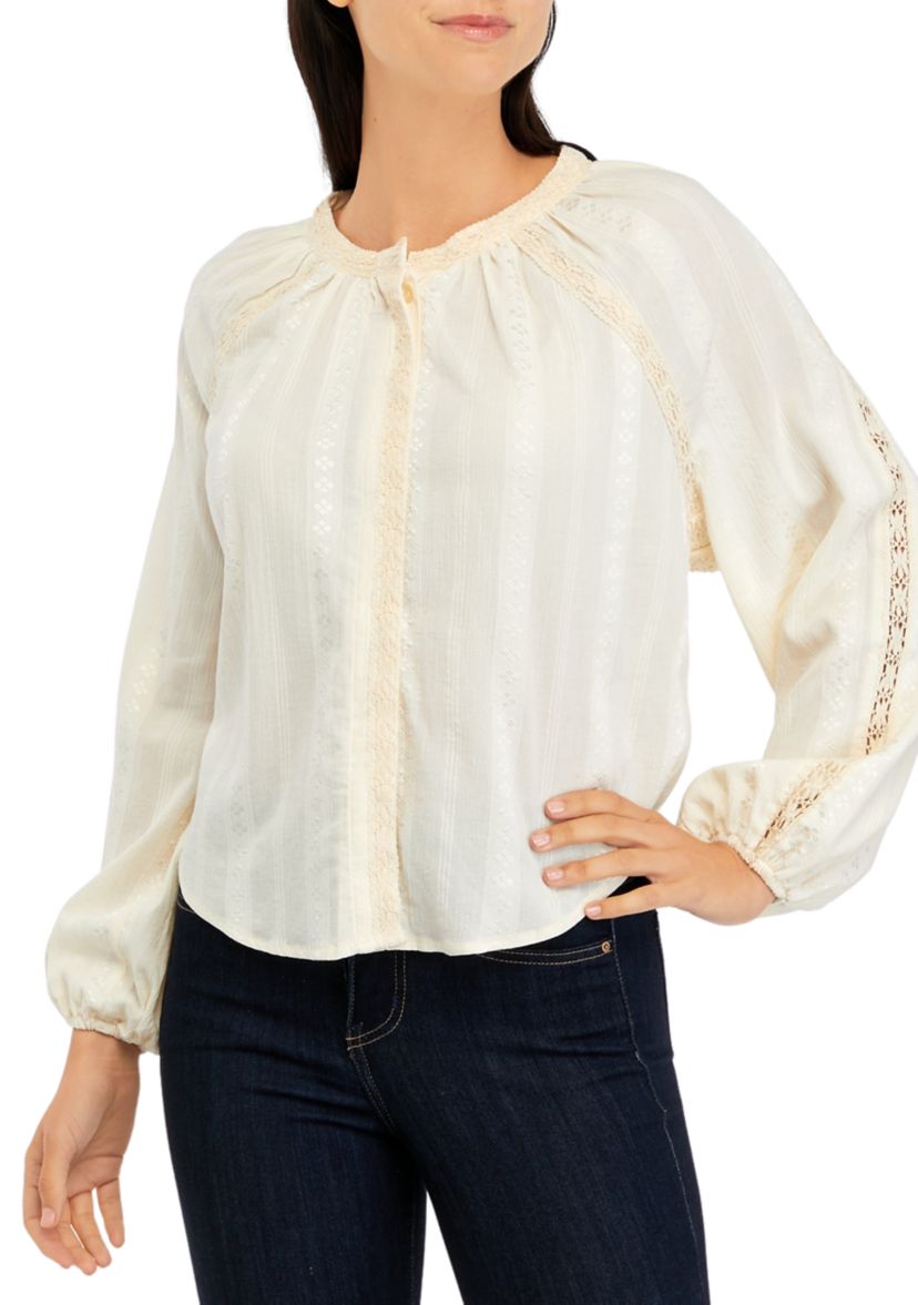 Womens Button Front Peasant Blouse