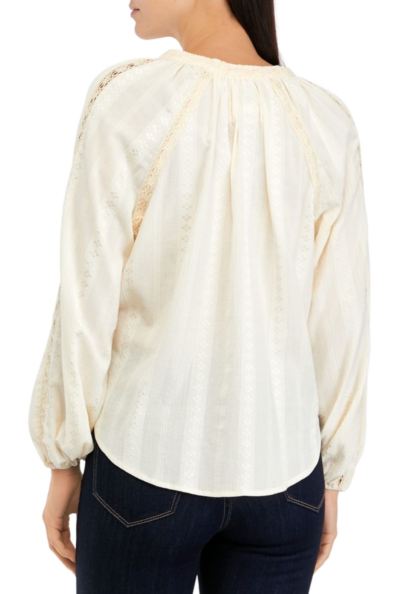 Womens Button Front Peasant Blouse
