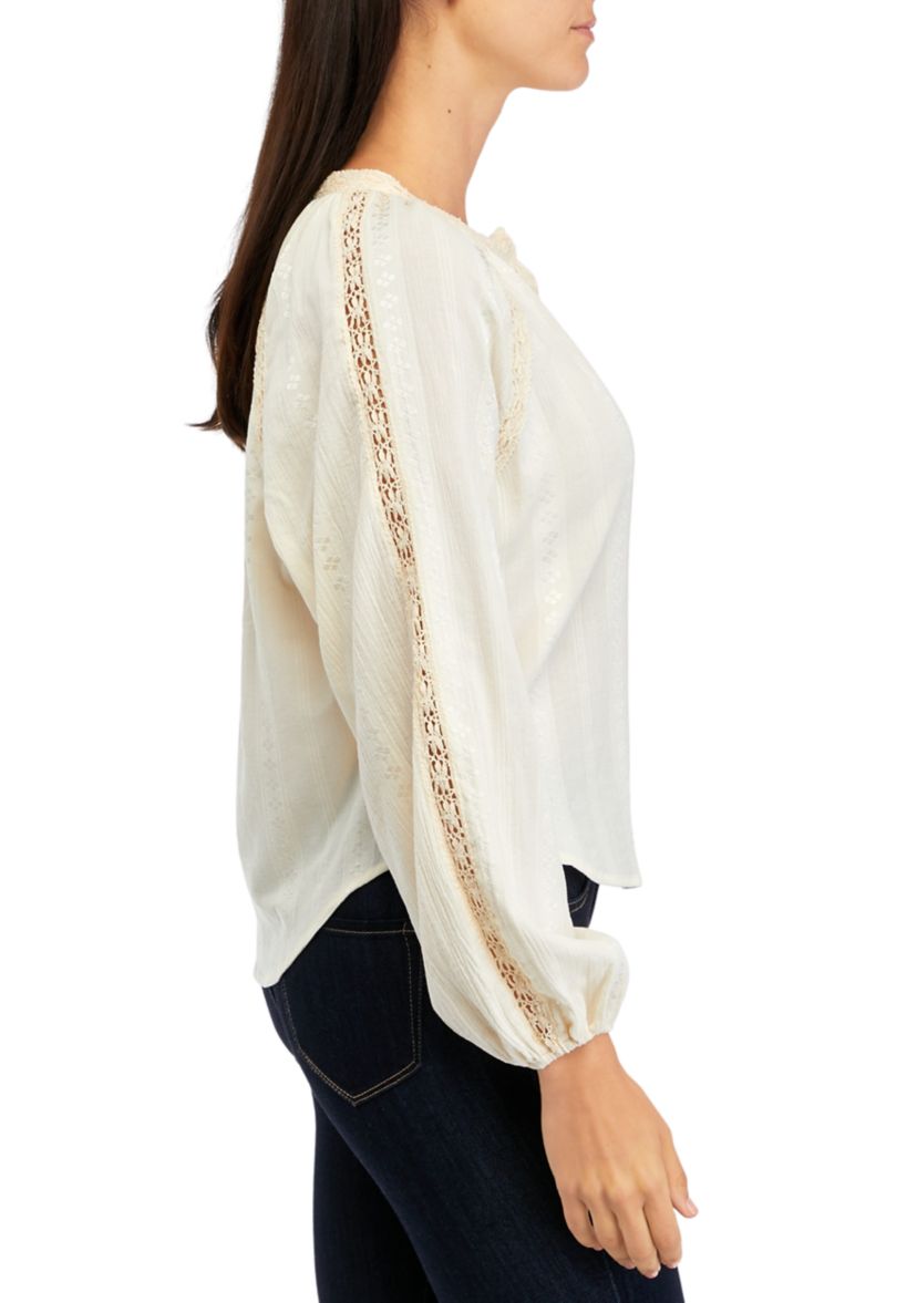 Womens Button Front Peasant Blouse