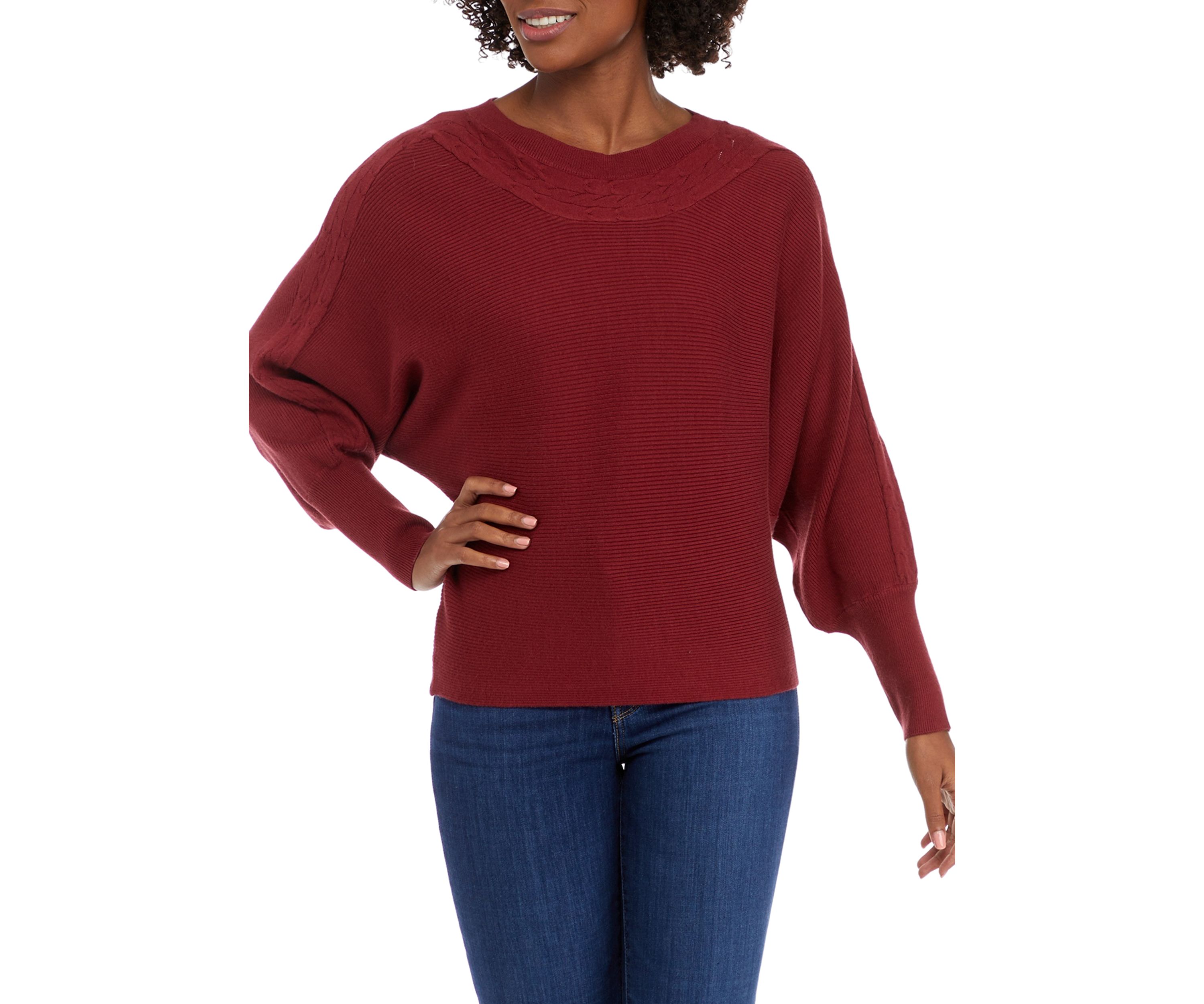Womens Cable Mix Trim Sweater
