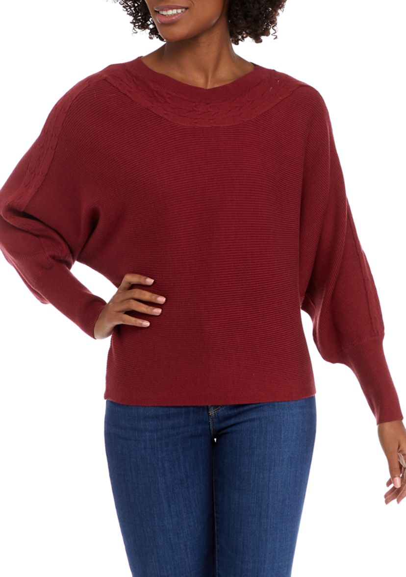 Womens Cable Mix Trim Sweater